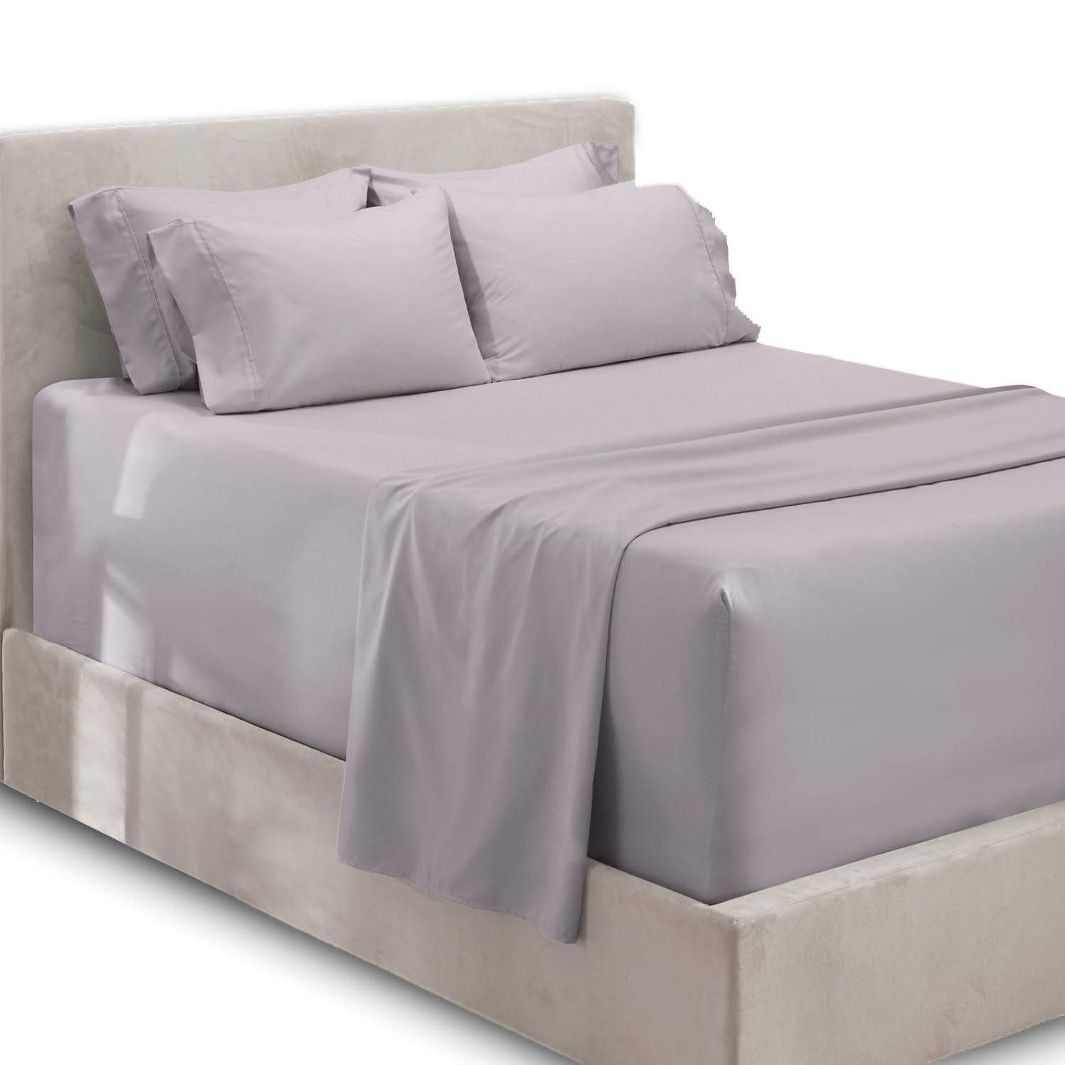 1Extra Deep Pocket King Size Sheets Sets - Fits Mattress 18-24 Inches Deep - Extra Deep Pocket Sheets - 6 Piece King Size Sheets - King Sheets Deep Pocket - Grey Sheets