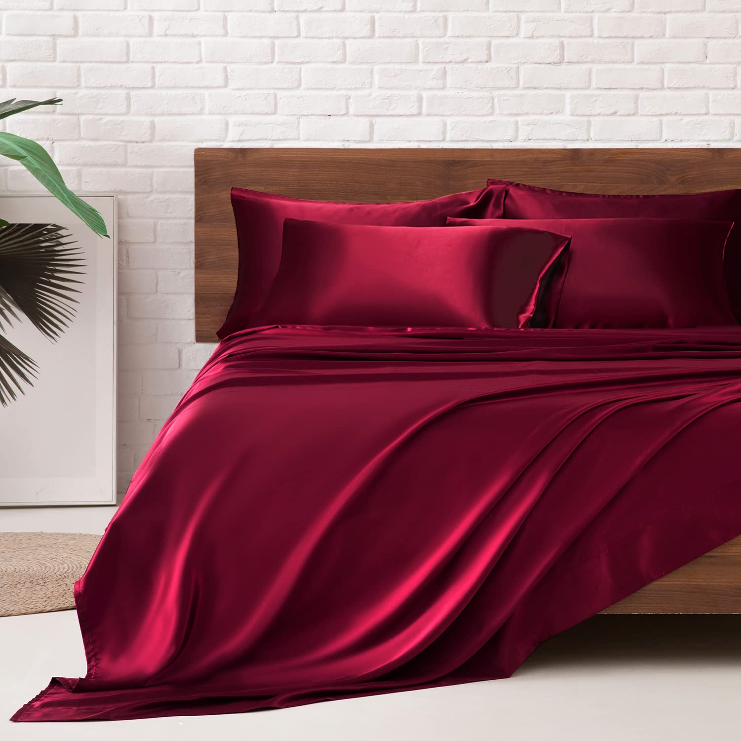 Satin Bed Sheets, Queen Size Sheets Set, 4 Pcs Silky Bedding Set with 15 Inches Deep Pocket for Mattress (Queen, Black)