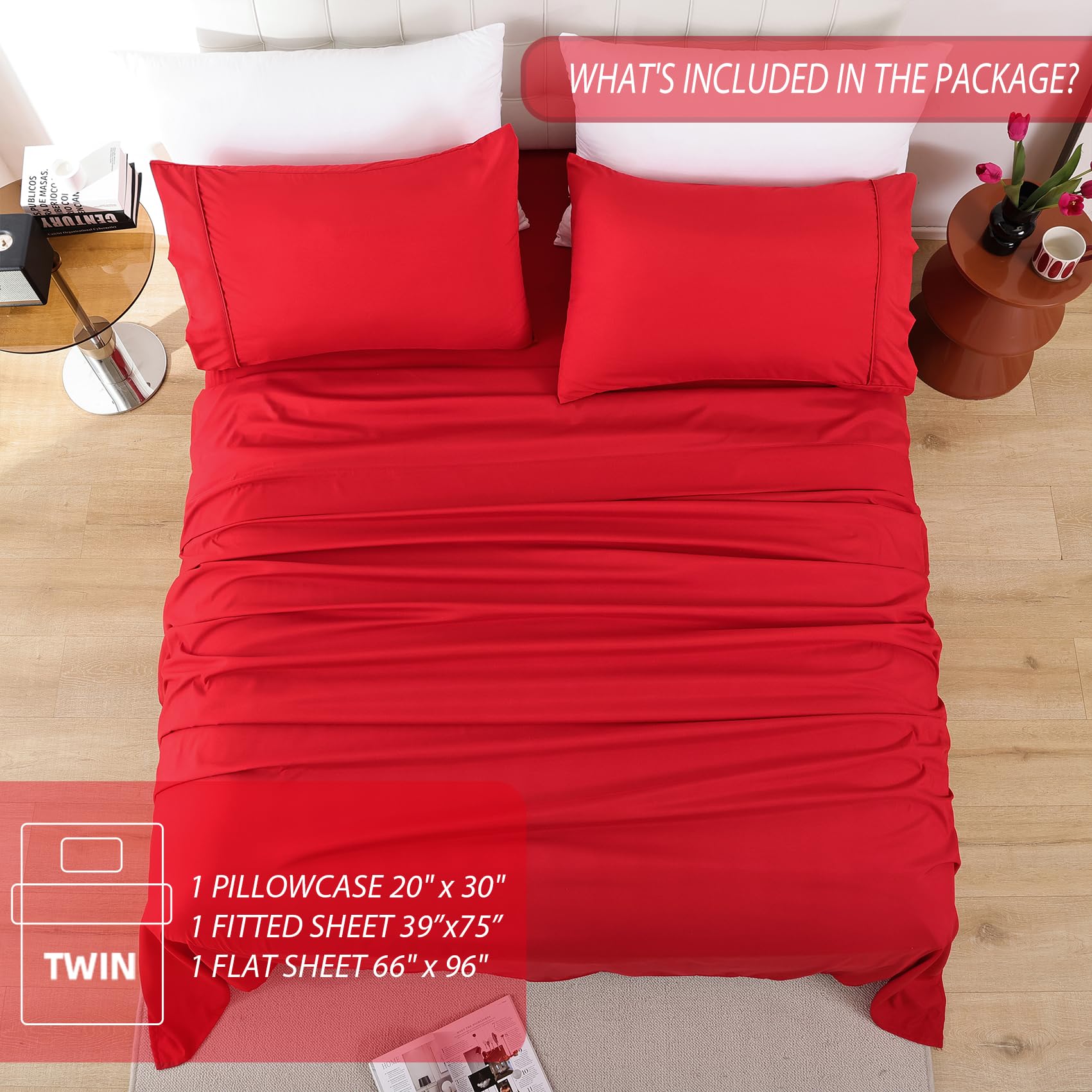 Twin Sheet Set - 3 Piece Soft Breathable Bed Sheets for Twin Size Bed, Extra Deep Pocket Luxury Brushed Sheets, Cooling Hotel Bedding Sheets and Pillowcases, Wrinkle Free Oeko-Tex Sheets