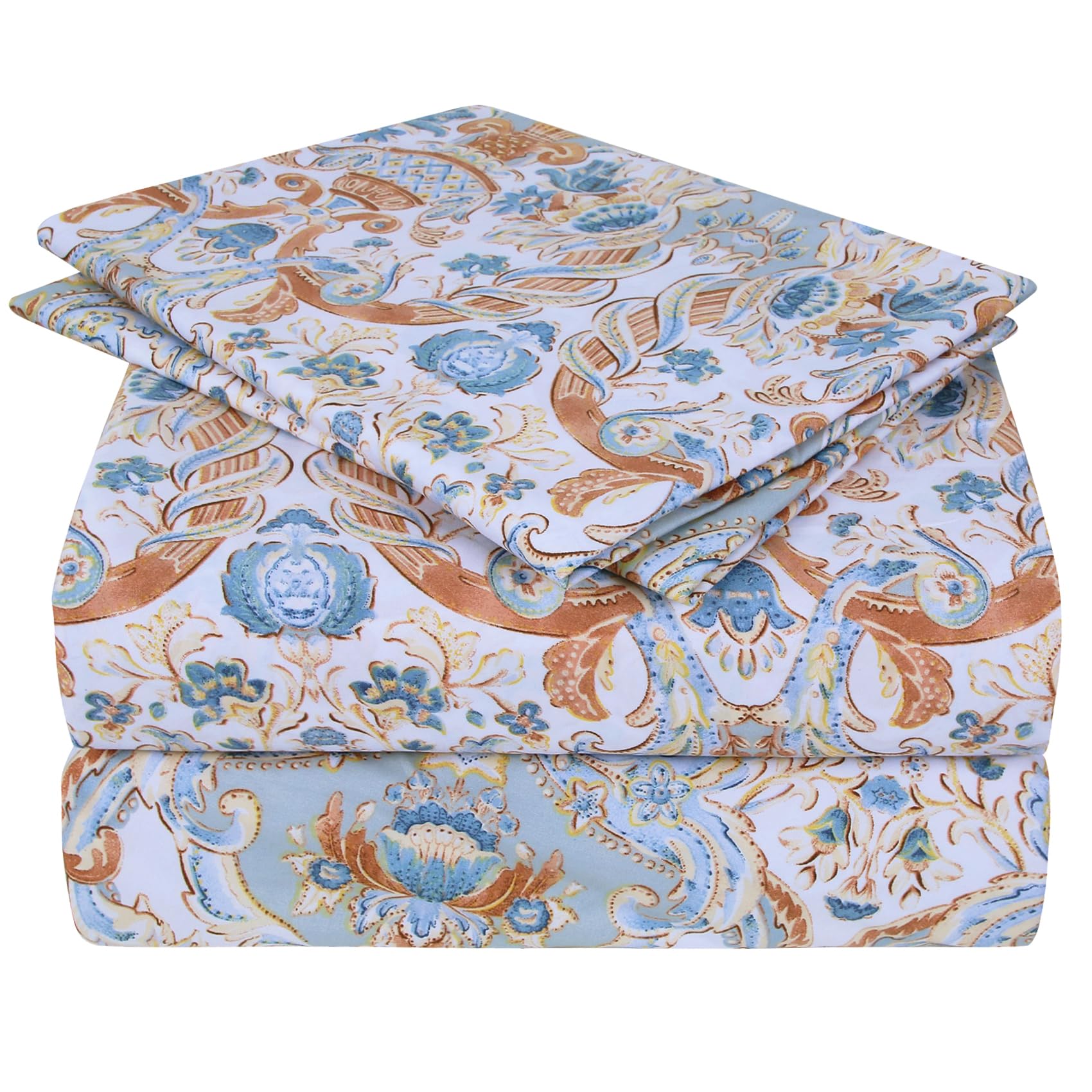 Boho Floral Printed Sheet Set Queen Size 4 Piece, Soft Botanical Pattern Microfiber Sheets Extra Deep Pocket