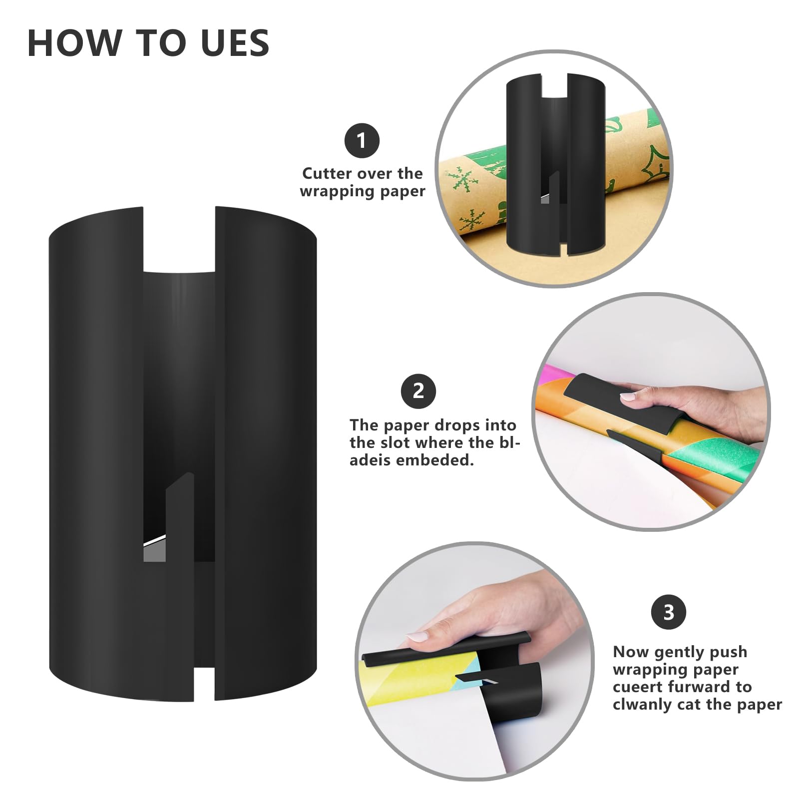 改2-Piece Wrapping Paper Cutter, Wrapping Paper Cutter Tool, with Sliding Wrap Paper Roll Cutter Tube for Holidays, Birthdays, Party (Cyan-Black)
