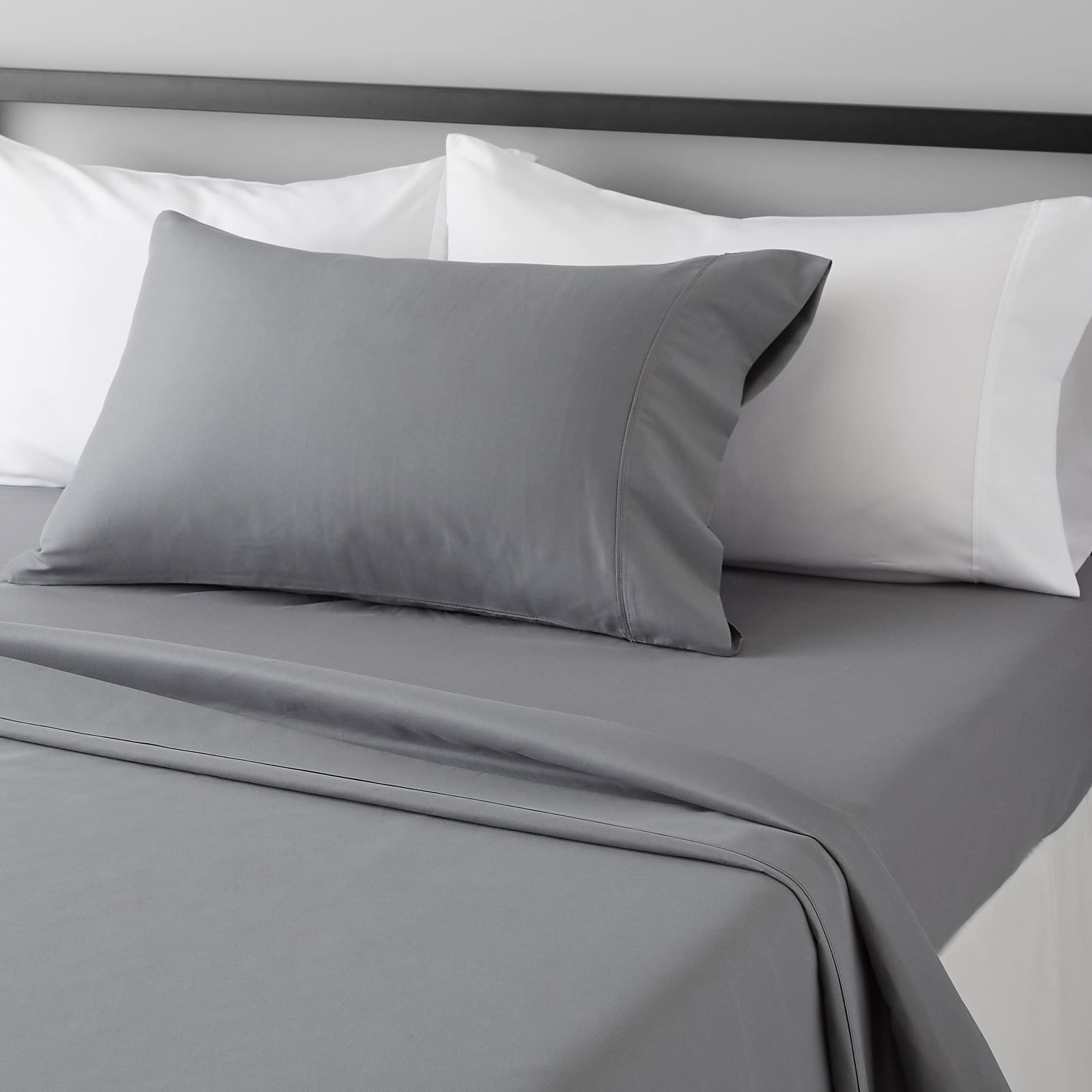 Lightweight Super Soft Easy Care Comfortable Microfiber 3-Piece Bed Sheet Set With 14-inch Deep Pockets, Twin XL, Dark Gray, Solid