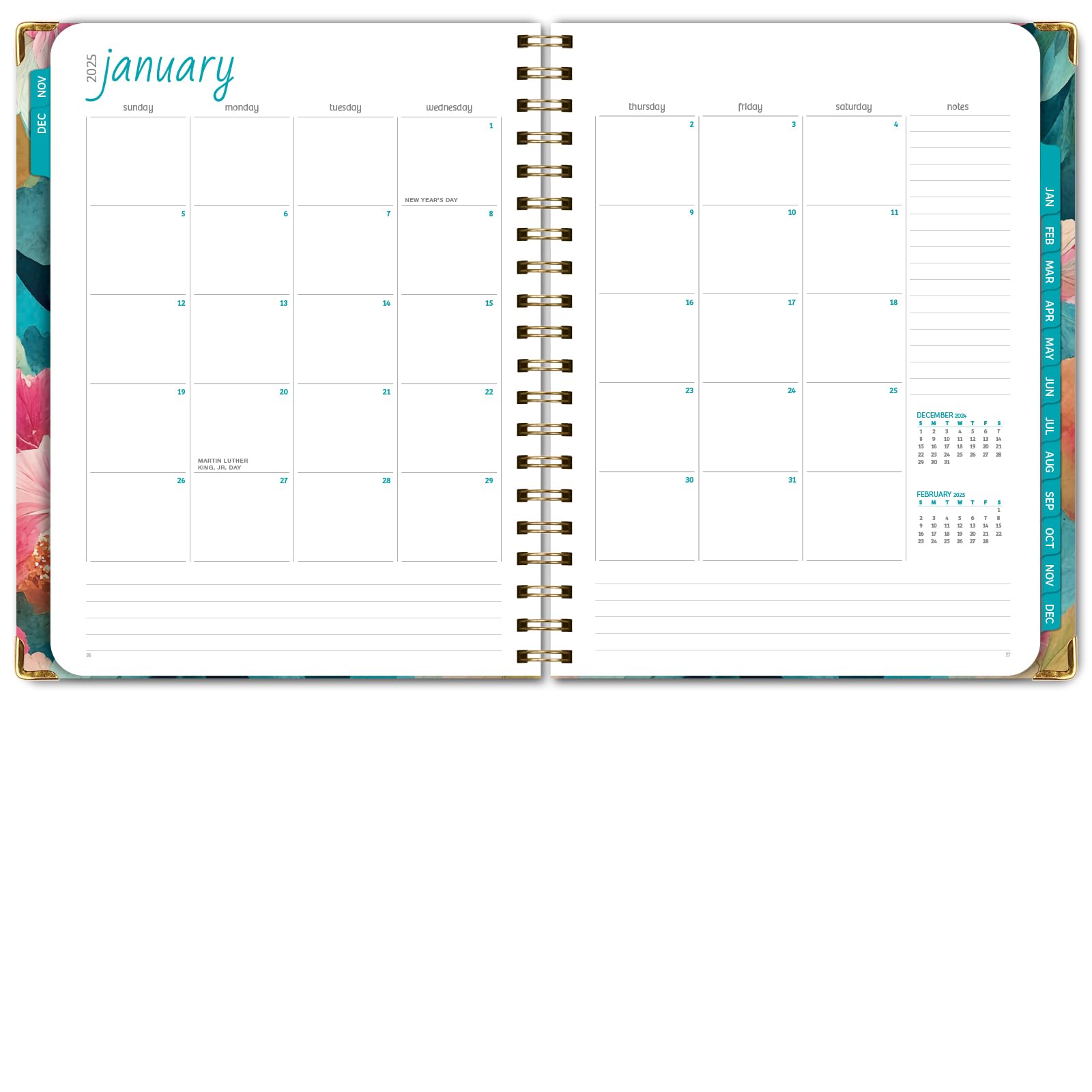 1     HARDCOVER 2025 Planner, 8.5"x11": 14 Months (November 2024 - December 2025), Daily Weekly Monthly Planner, Yearly Agenda, Bookmark, Pocket Folder and Sticky Note Set (Pastel Peacock)