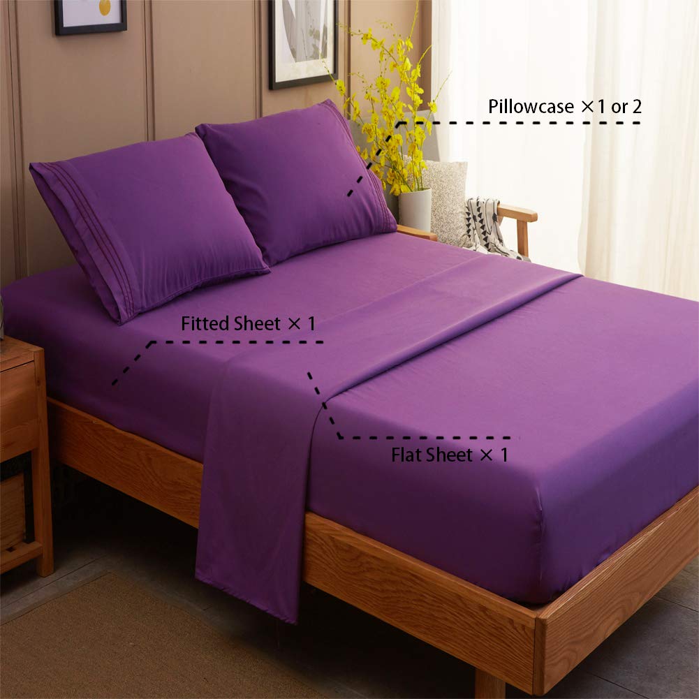 Bed Sheet Set Super Soft Microfiber 1800 Thread Count Luxury Egyptian Sheets 16-Inch Deep Pocket Wrinkle and Hypoallergenic-4 Piece(Queen Dark Grey)
