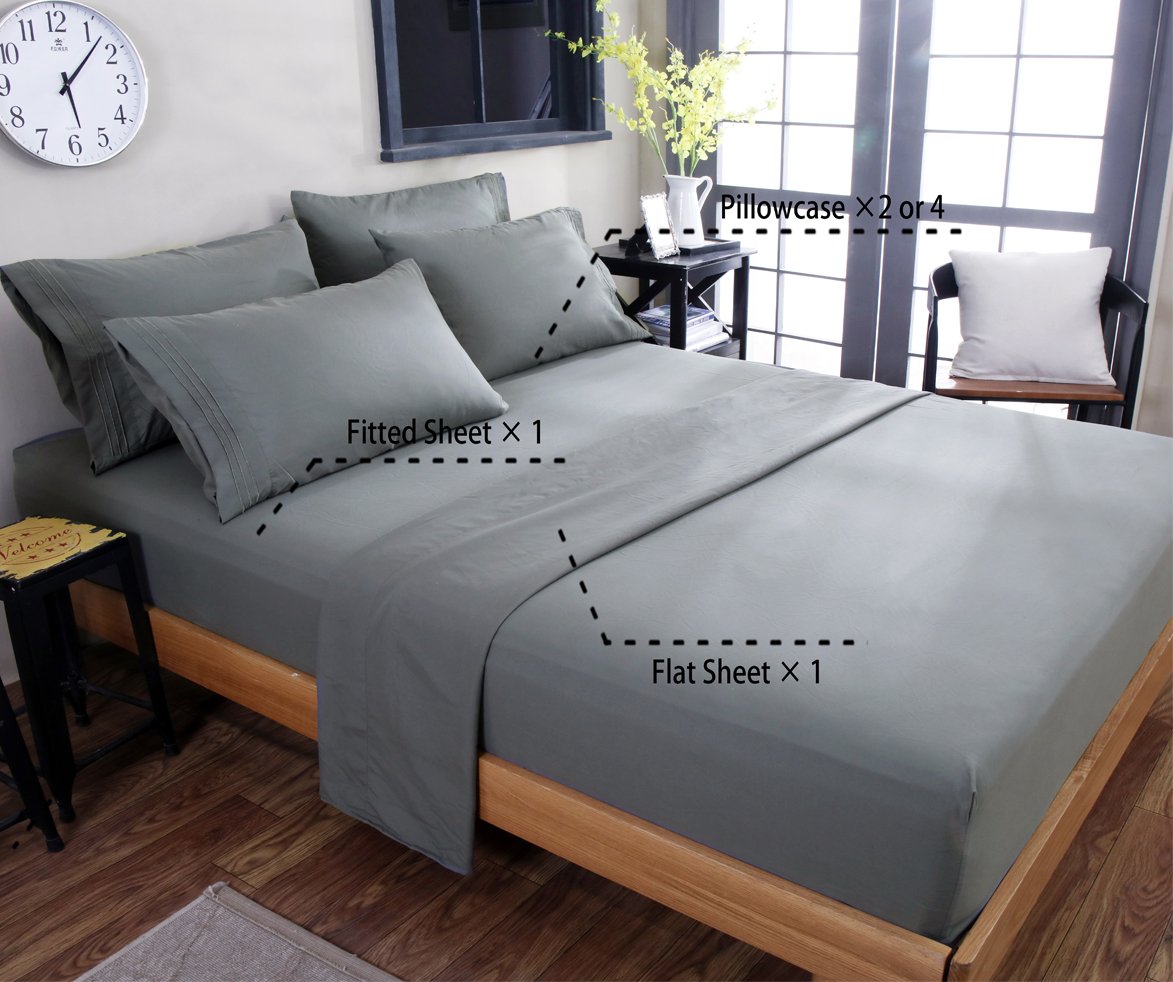 Bed Sheet Set Super Soft Microfiber 1800 Thread Count Luxury Egyptian Sheets 16-Inch Deep Pocket Wrinkle and Hypoallergenic-4 Piece(Queen Dark Grey)
