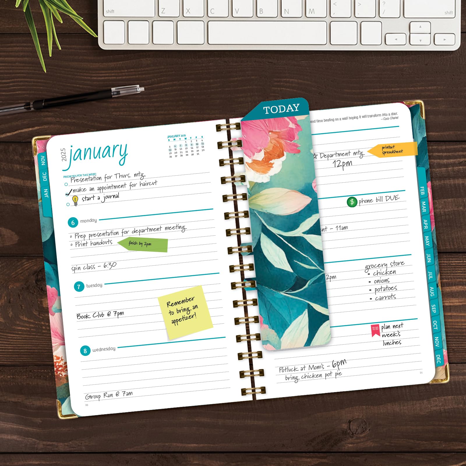 1     HARDCOVER 2025 Planner, 8.5"x11": 14 Months (November 2024 - December 2025), Daily Weekly Monthly Planner, Yearly Agenda, Bookmark, Pocket Folder and Sticky Note Set (Pastel Peacock)