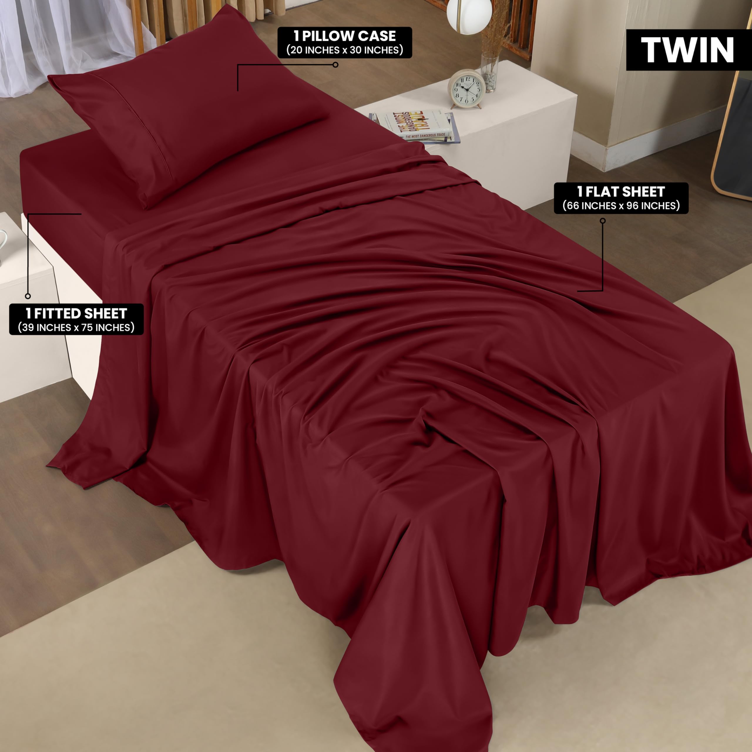 Queen Bed Sheets Set - 4 Piece Bedding - Brushed Microfiber - Shrinkage and Fade Resistant - Easy Care (Queen, Grey)
