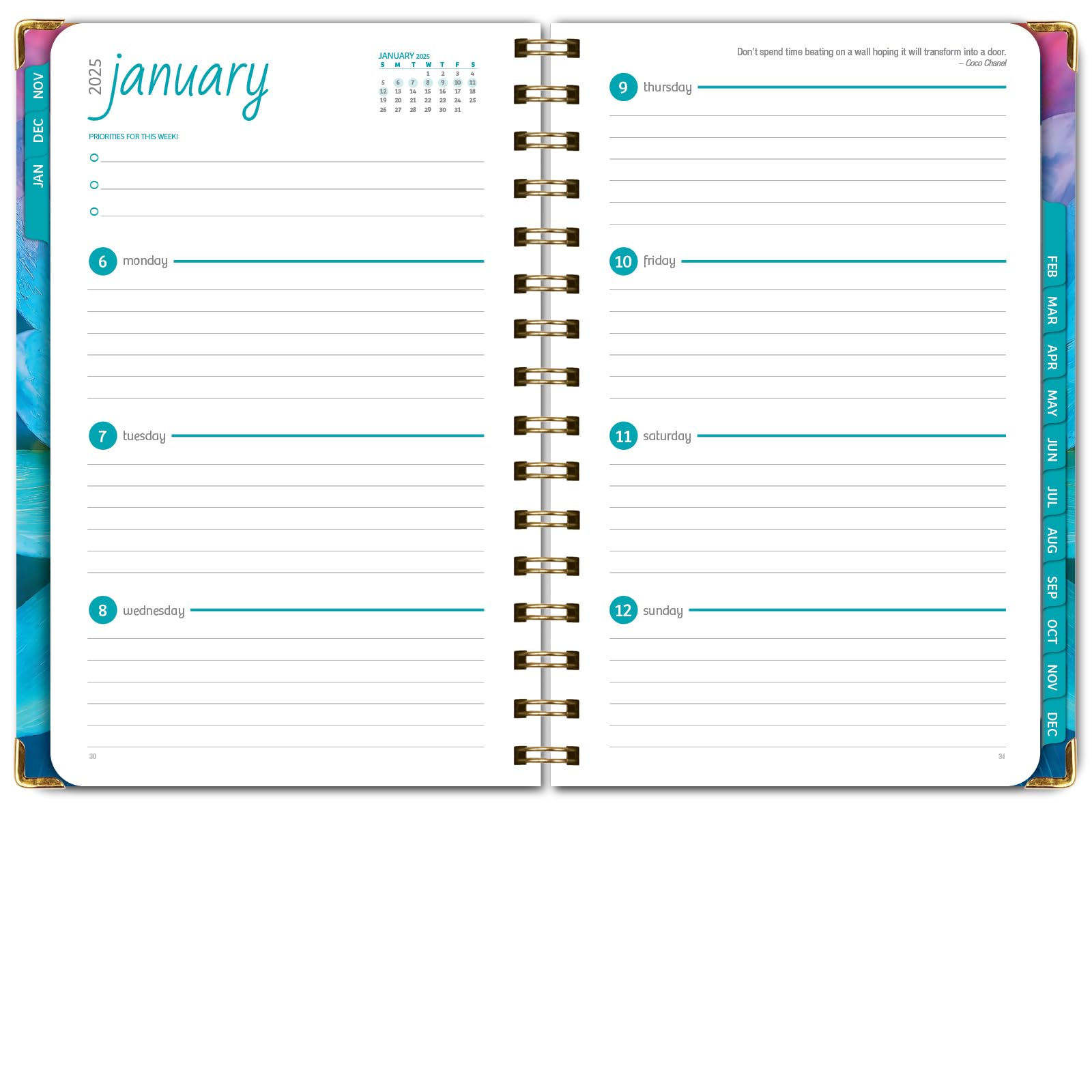 1     HARDCOVER 2025 Planner, 8.5"x11": 14 Months (November 2024 - December 2025), Daily Weekly Monthly Planner, Yearly Agenda, Bookmark, Pocket Folder and Sticky Note Set (Pastel Peacock)