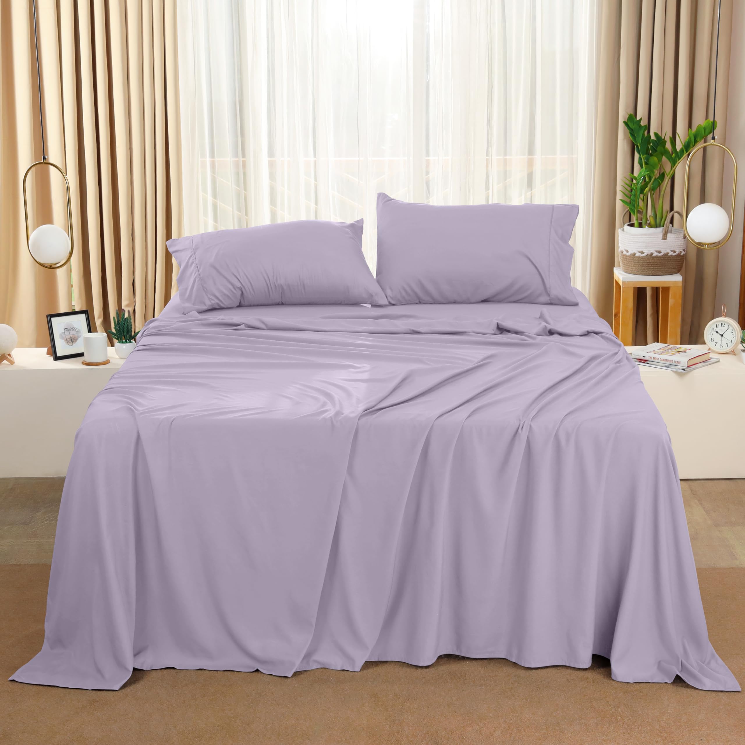 Queen Bed Sheets Set - 4 Piece Bedding - Brushed Microfiber - Shrinkage and Fade Resistant - Easy Care (Queen, Grey)
