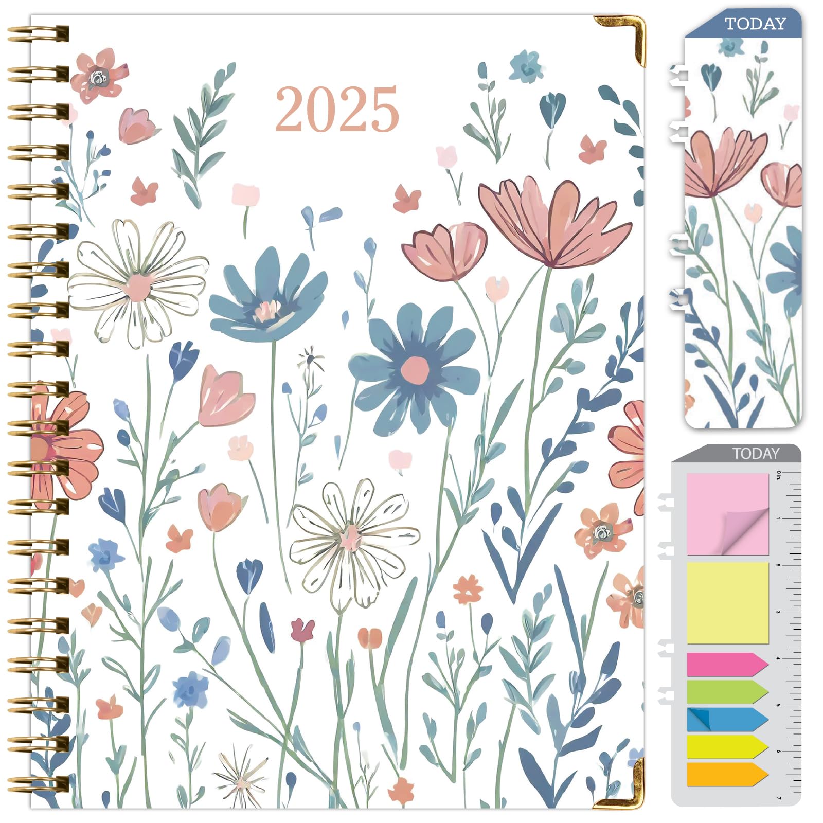 改HARDCOVER 2025 Planner, 8.5"x11": 14 Months (November 2024 - December 2025), Daily Weekly Monthly Planner, Yearly Agenda, Bookmark, Pocket Folder and Sticky Note Set (Pastel Peacock)