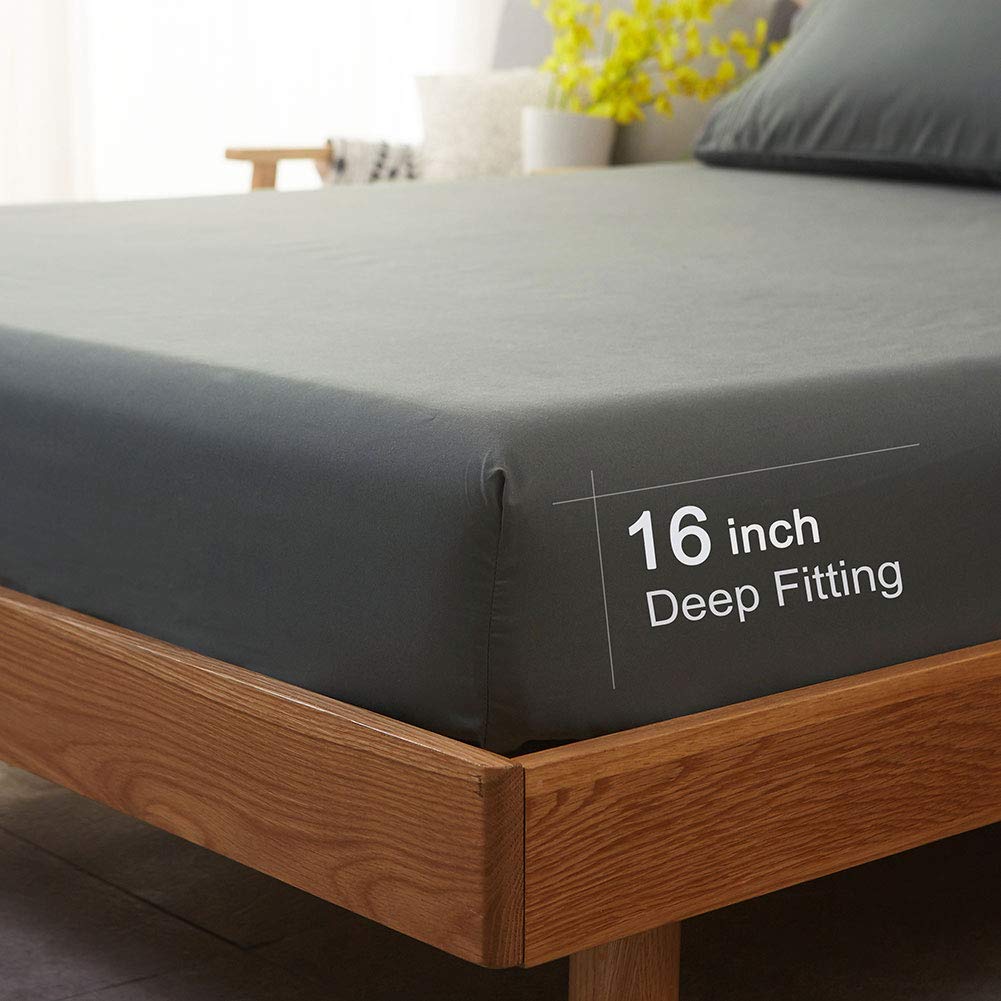 Bed Sheet Set Super Soft Microfiber 1800 Thread Count Luxury Egyptian Sheets 16-Inch Deep Pocket Wrinkle and Hypoallergenic-4 Piece(Queen Dark Grey)