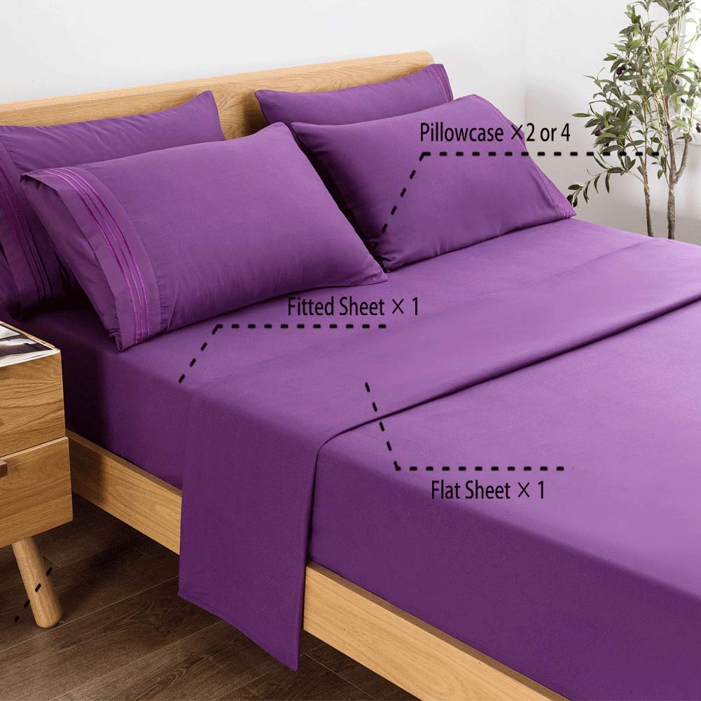 Bed Sheet Set Super Soft Microfiber 1800 Thread Count Luxury Egyptian Sheets 16-Inch Deep Pocket Wrinkle and Hypoallergenic-4 Piece(Queen Dark Grey)