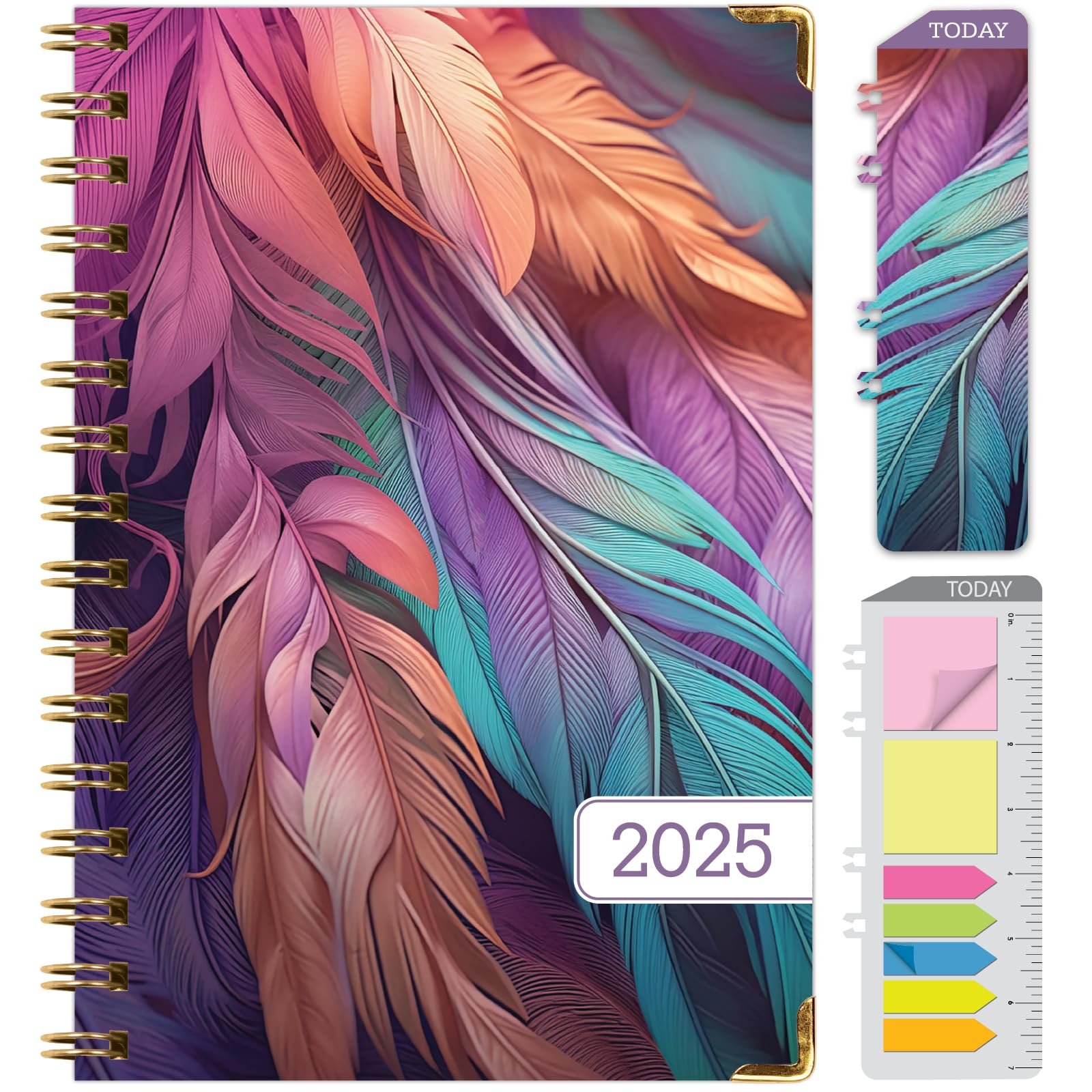 1     HARDCOVER 2025 Planner, 8.5"x11": 14 Months (November 2024 - December 2025), Daily Weekly Monthly Planner, Yearly Agenda, Bookmark, Pocket Folder and Sticky Note Set (Pastel Peacock)