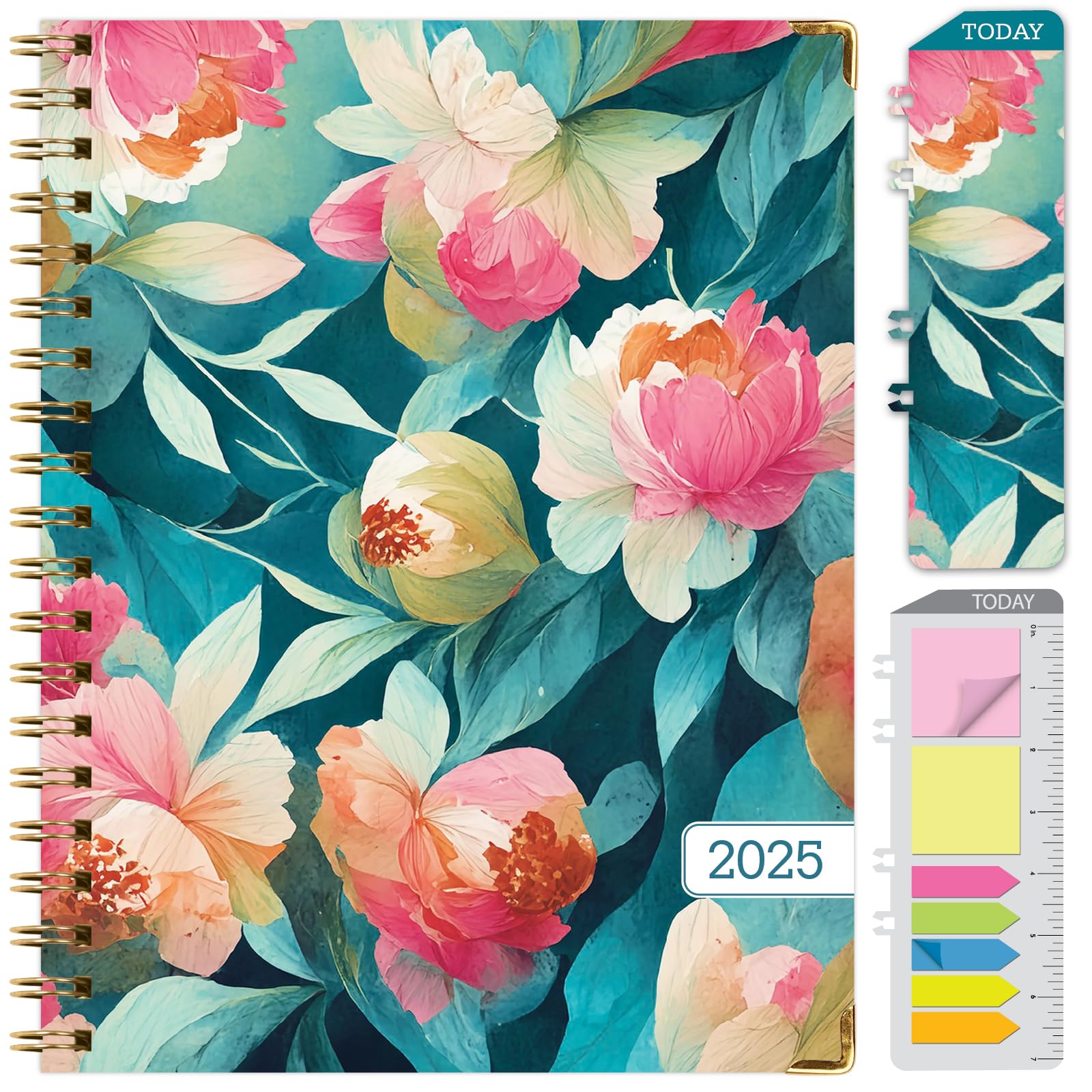 1     HARDCOVER 2025 Planner, 8.5"x11": 14 Months (November 2024 - December 2025), Daily Weekly Monthly Planner, Yearly Agenda, Bookmark, Pocket Folder and Sticky Note Set (Pastel Peacock)