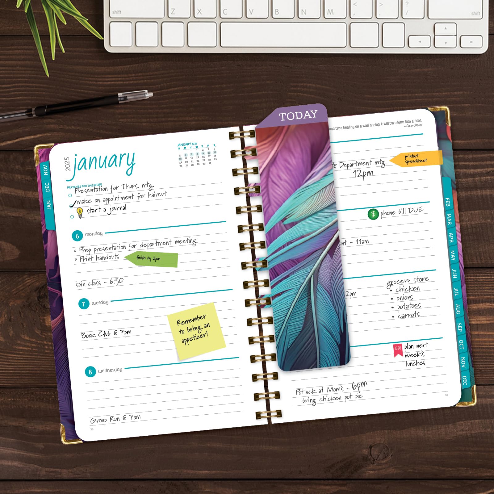 1     HARDCOVER 2025 Planner, 8.5"x11": 14 Months (November 2024 - December 2025), Daily Weekly Monthly Planner, Yearly Agenda, Bookmark, Pocket Folder and Sticky Note Set (Pastel Peacock)