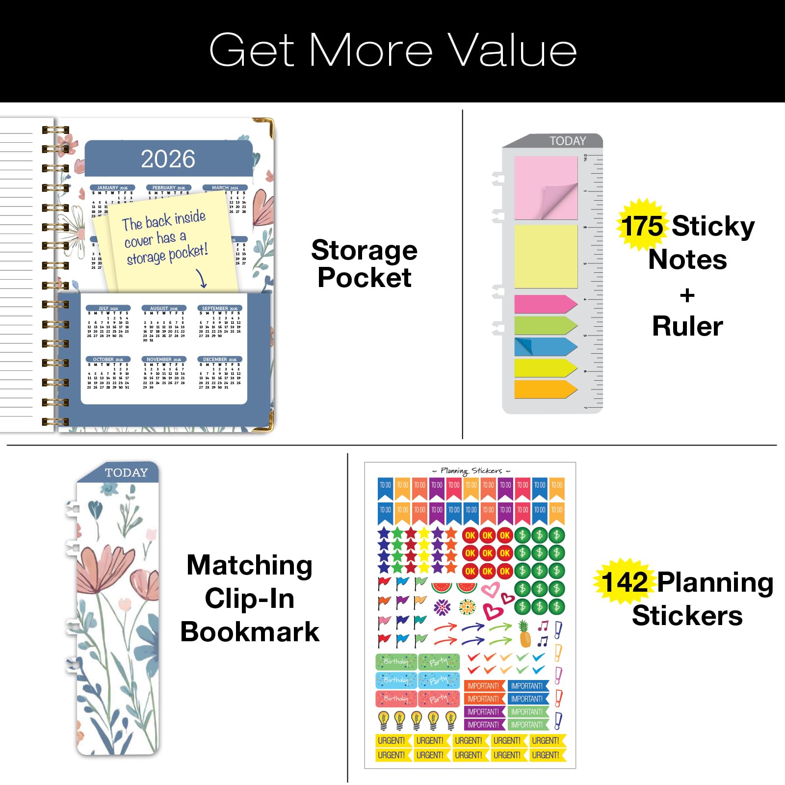 1     HARDCOVER 2025 Planner, 8.5"x11": 14 Months (November 2024 - December 2025), Daily Weekly Monthly Planner, Yearly Agenda, Bookmark, Pocket Folder and Sticky Note Set (Pastel Peacock)