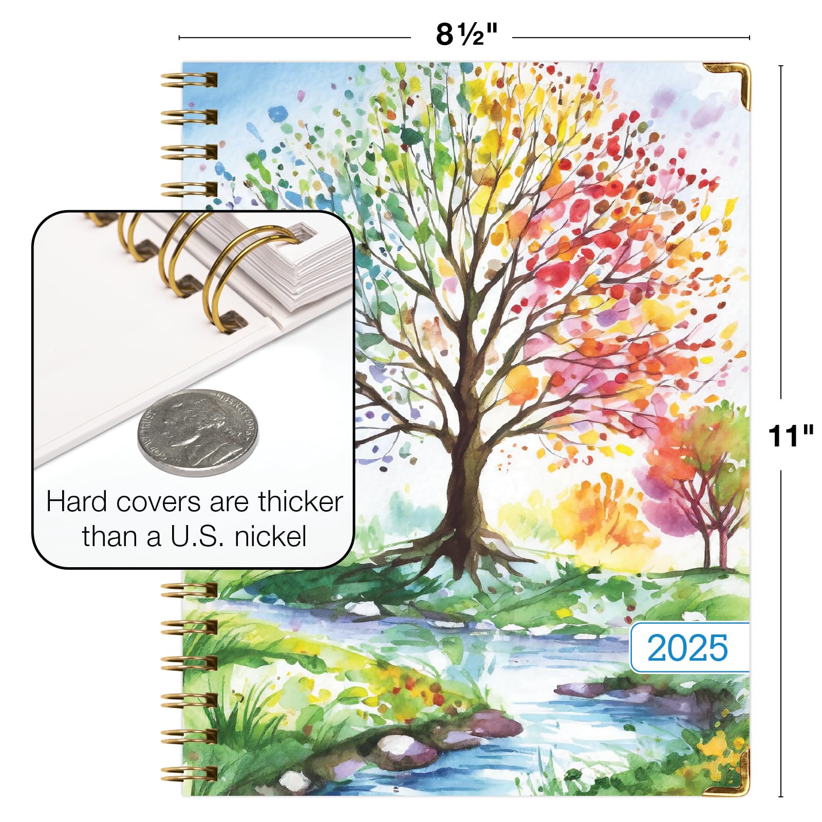 1     HARDCOVER 2025 Planner, 8.5"x11": 14 Months (November 2024 - December 2025), Daily Weekly Monthly Planner, Yearly Agenda, Bookmark, Pocket Folder and Sticky Note Set (Pastel Peacock)