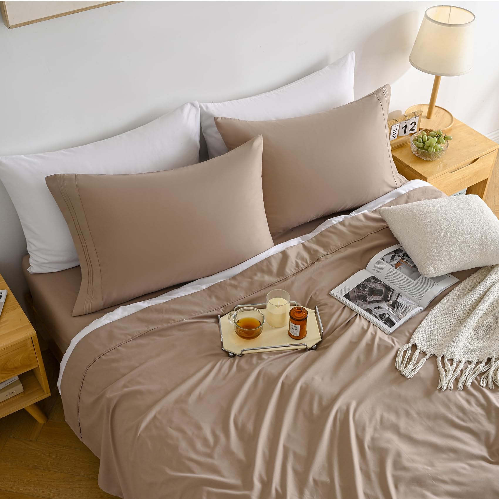 1    Baby Blue Full Size Bed Sheet Sets-Deep Pocket Fitted Sheet & Pillowcase Sets-4 Piece Soft Cooling Microfiber Bedsheets for Double Bed