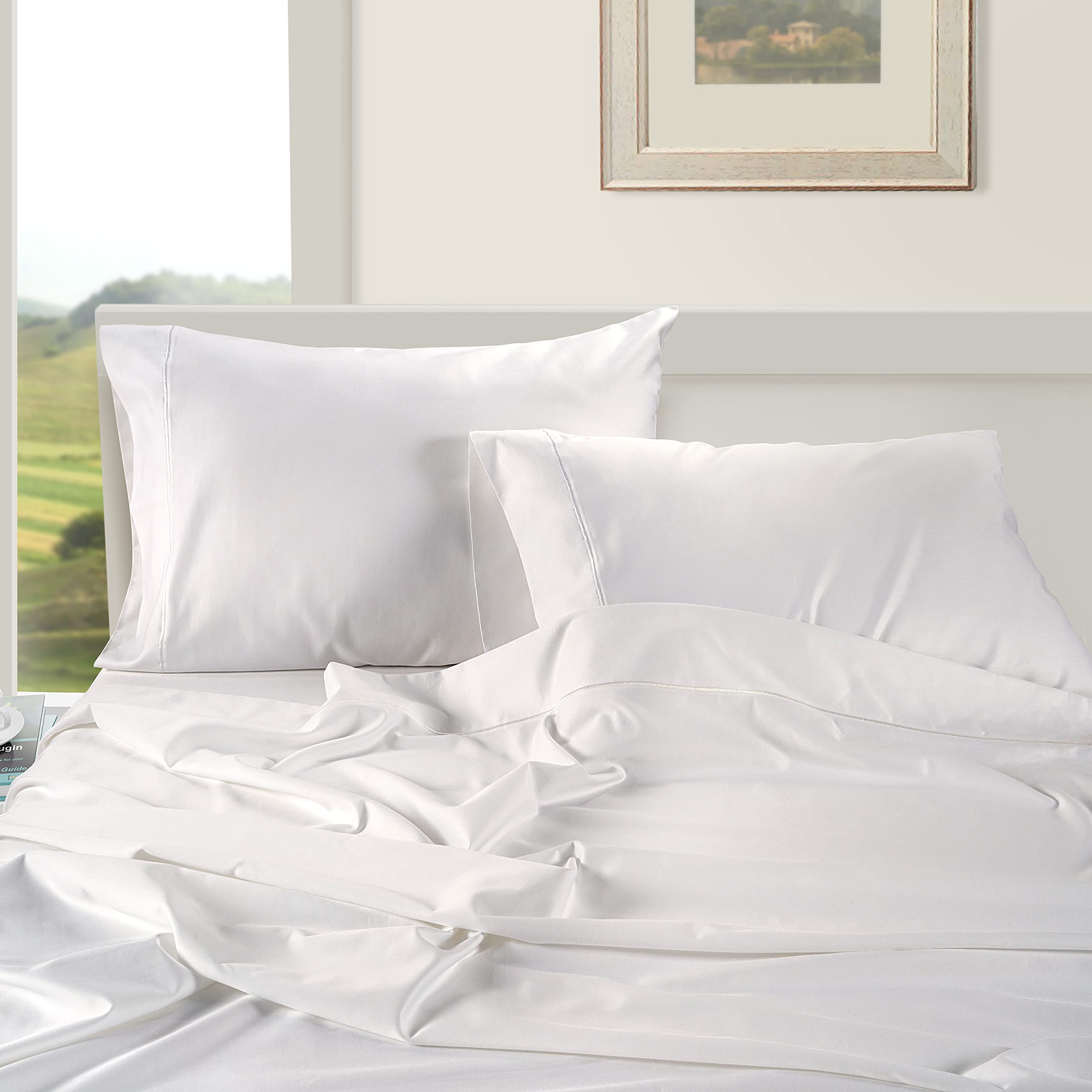 100% Egyptian Cotton Sheets Queen Size - 1000 Thread Count White Bed Sheets for Queen Size Bed, Long Staple Cotton Bedding Sheets, Sateen Weave, Luxury Hotel Sheets, Fits upto 17" Mattress