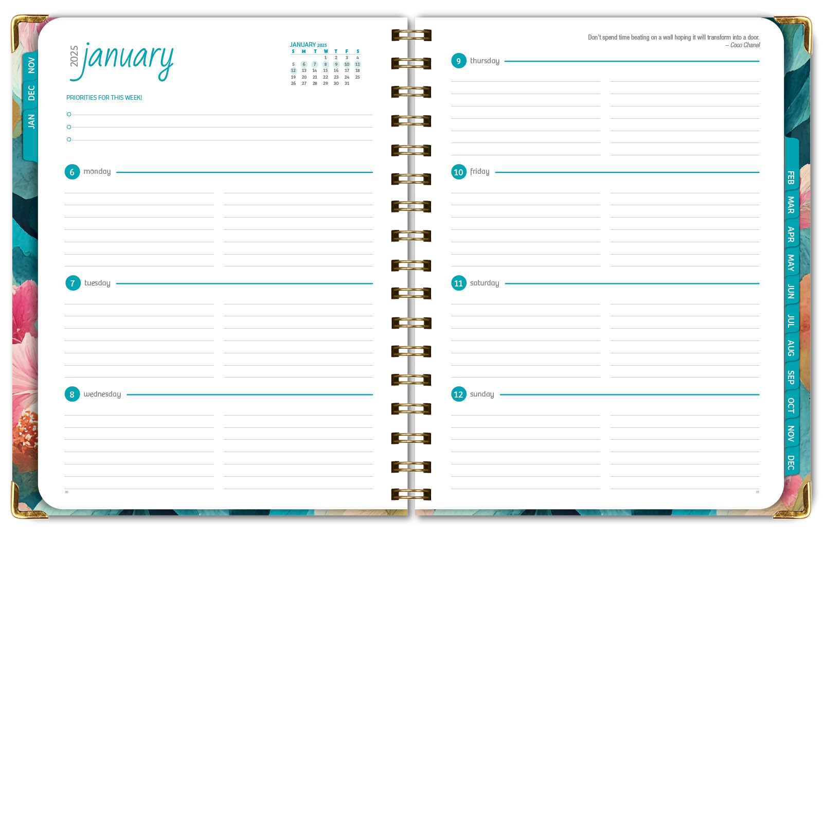 1     HARDCOVER 2025 Planner, 8.5"x11": 14 Months (November 2024 - December 2025), Daily Weekly Monthly Planner, Yearly Agenda, Bookmark, Pocket Folder and Sticky Note Set (Pastel Peacock)