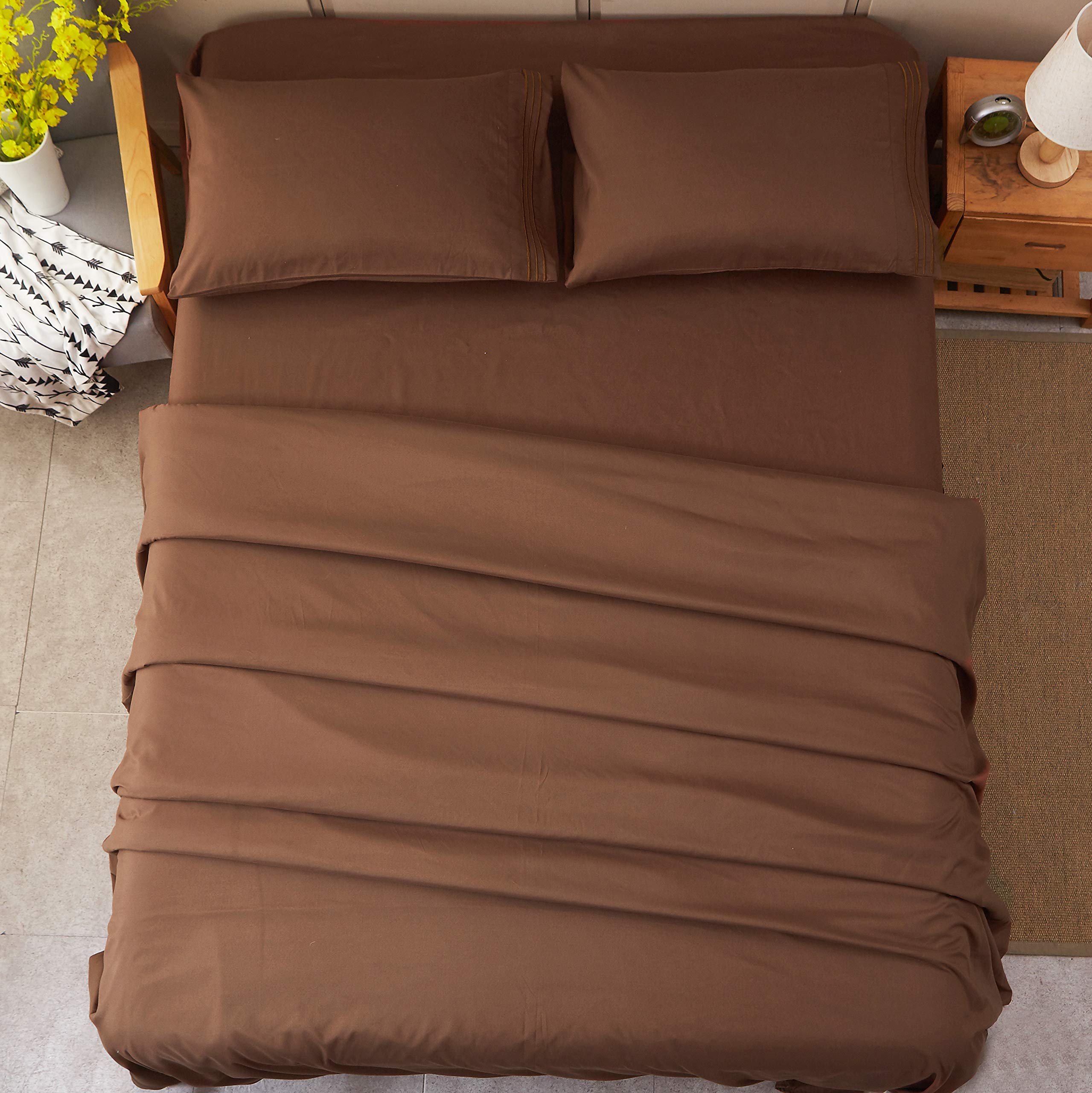 Bed Sheet Set Super Soft Microfiber 1800 Thread Count Luxury Egyptian Sheets 16-Inch Deep Pocket Wrinkle and Hypoallergenic-4 Piece(Queen Dark Grey)