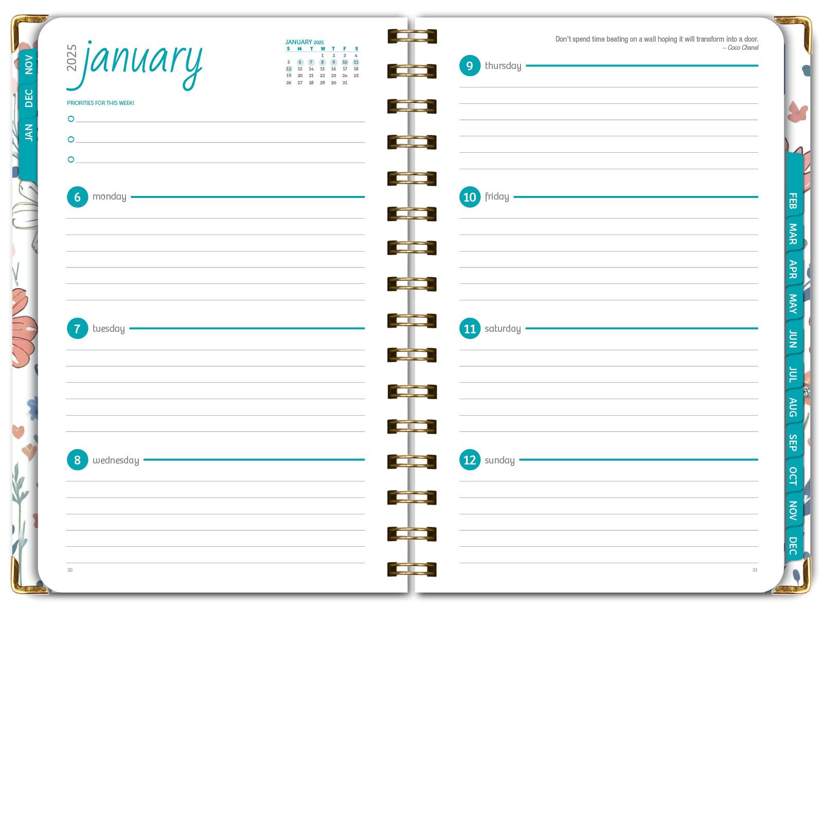 1     HARDCOVER 2025 Planner, 8.5"x11": 14 Months (November 2024 - December 2025), Daily Weekly Monthly Planner, Yearly Agenda, Bookmark, Pocket Folder and Sticky Note Set (Pastel Peacock)