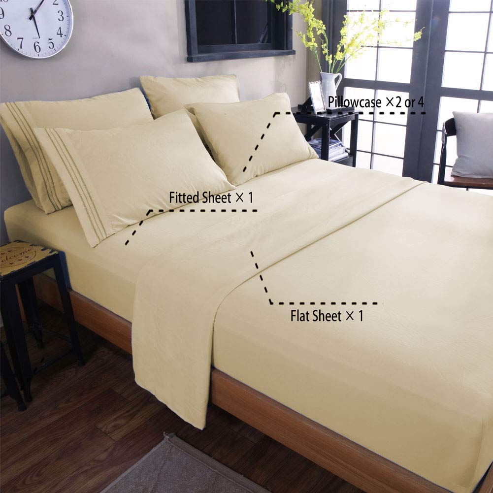 Bed Sheet Set Super Soft Microfiber 1800 Thread Count Luxury Egyptian Sheets 16-Inch Deep Pocket Wrinkle and Hypoallergenic-4 Piece(Queen Dark Grey)