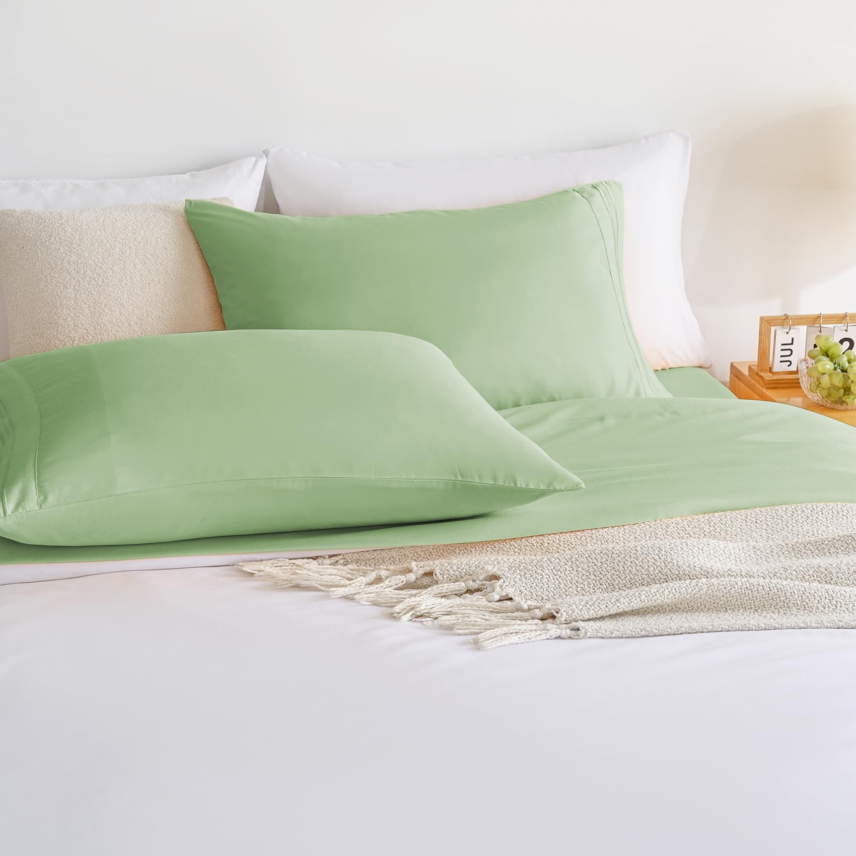 1    Baby Blue Full Size Bed Sheet Sets-Deep Pocket Fitted Sheet & Pillowcase Sets-4 Piece Soft Cooling Microfiber Bedsheets for Double Bed