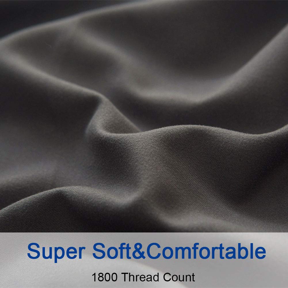 Bed Sheet Set Super Soft Microfiber 1800 Thread Count Luxury Egyptian Sheets 16-Inch Deep Pocket Wrinkle and Hypoallergenic-4 Piece(Queen Dark Grey)