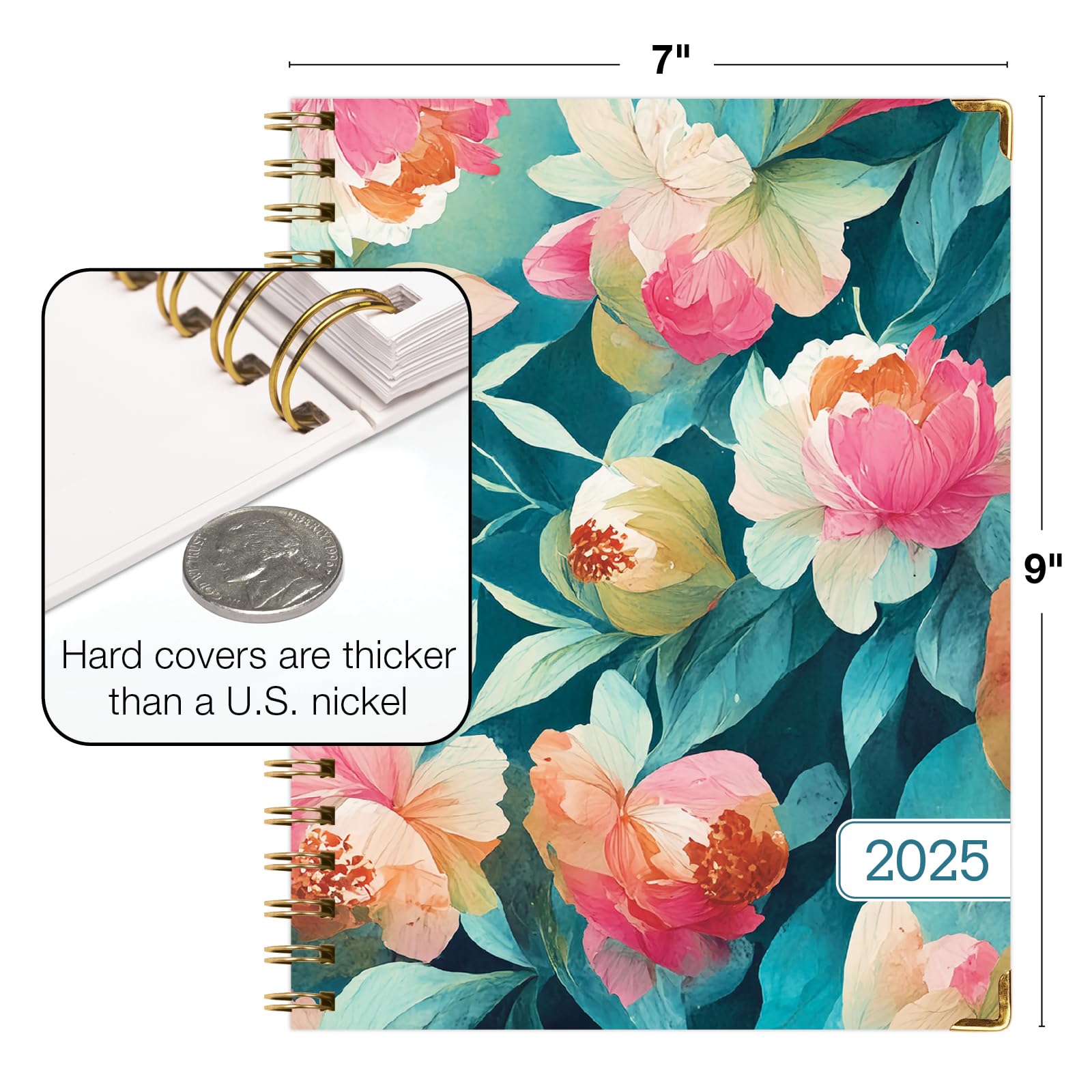 1     HARDCOVER 2025 Planner, 8.5"x11": 14 Months (November 2024 - December 2025), Daily Weekly Monthly Planner, Yearly Agenda, Bookmark, Pocket Folder and Sticky Note Set (Pastel Peacock)
