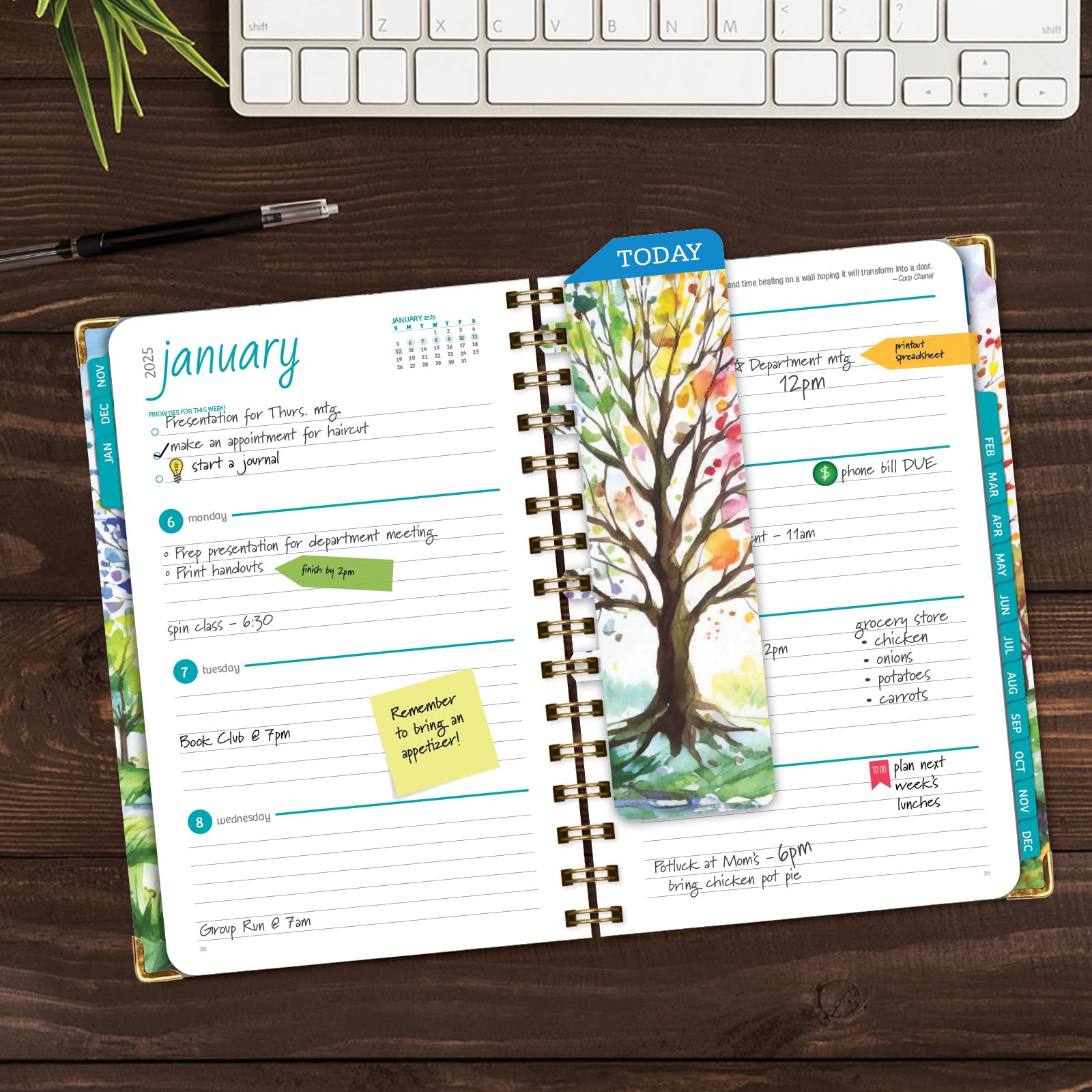 1     HARDCOVER 2025 Planner, 8.5"x11": 14 Months (November 2024 - December 2025), Daily Weekly Monthly Planner, Yearly Agenda, Bookmark, Pocket Folder and Sticky Note Set (Pastel Peacock)