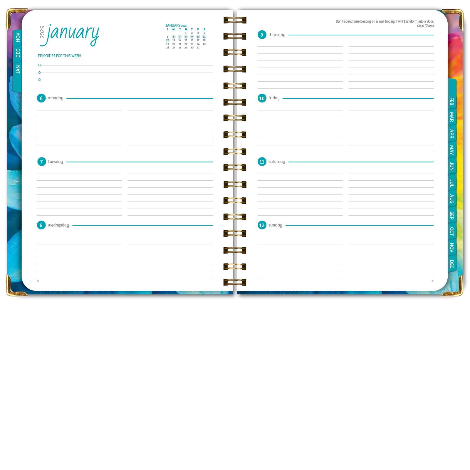 1     HARDCOVER 2025 Planner, 8.5"x11": 14 Months (November 2024 - December 2025), Daily Weekly Monthly Planner, Yearly Agenda, Bookmark, Pocket Folder and Sticky Note Set (Pastel Peacock)