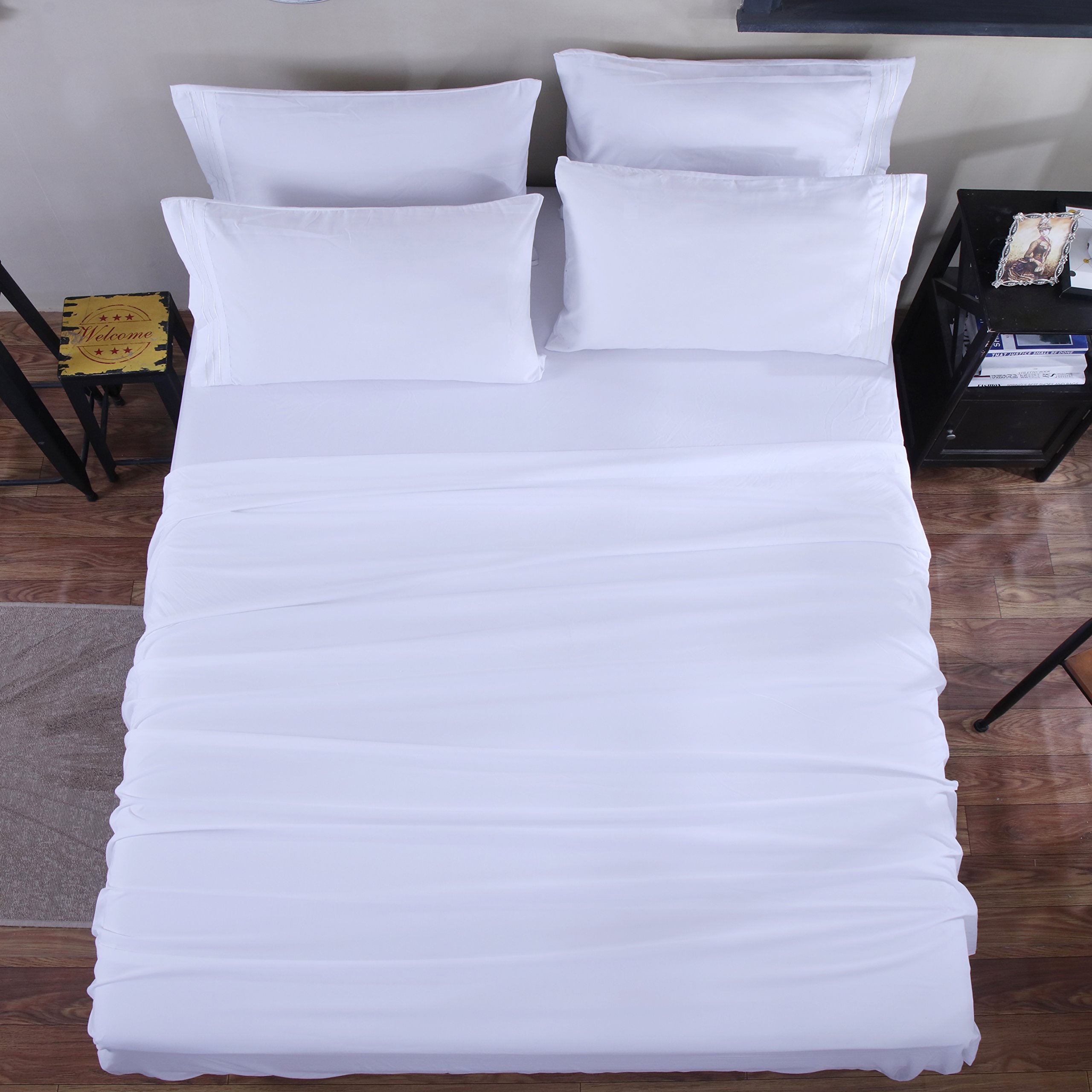 Bed Sheet Set Super Soft Microfiber 1800 Thread Count Luxury Egyptian Sheets 16-Inch Deep Pocket Wrinkle and Hypoallergenic-4 Piece(Queen Dark Grey)
