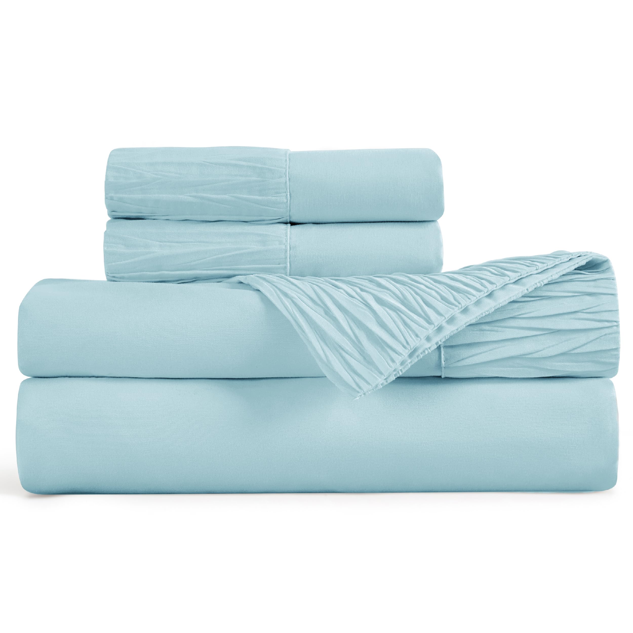 Queen Sheets Grey - Soft Sheets for Queen Size Bed, 4 Pieces Hotel Luxury Queen Sheet Set, Easy Care Polyester Microfiber Cooling Bed Sheet Set
