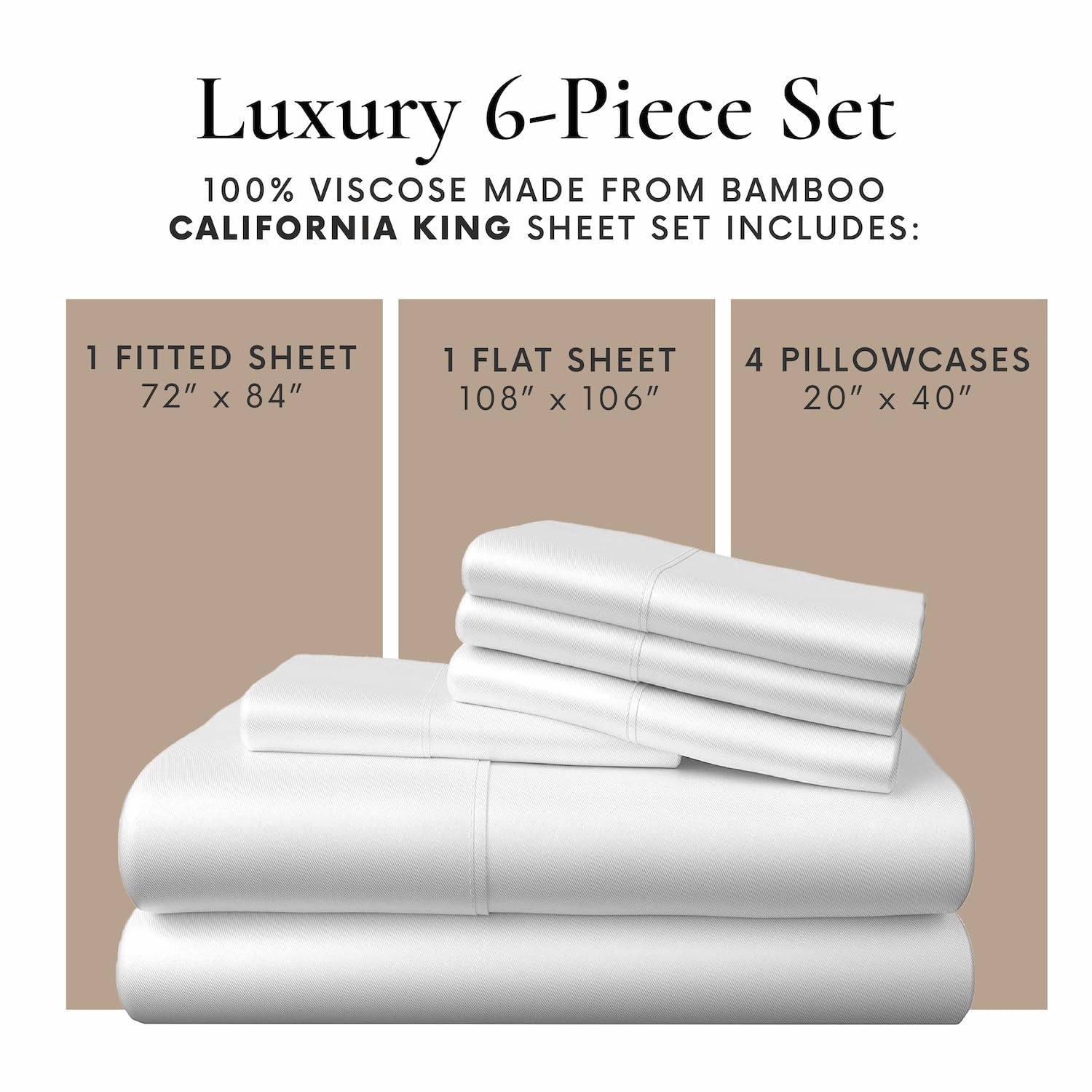 1    Bamboo Bay 6 Piece Queen Sheet Set - 100% Viscose Made from Bamboo Sheets Queen Size Bed Set - Ultra Soft Cooling Sheets for Hot Sleepers - Breathable Queen Sheets Fits Up to 16'' Deep Pocket - White