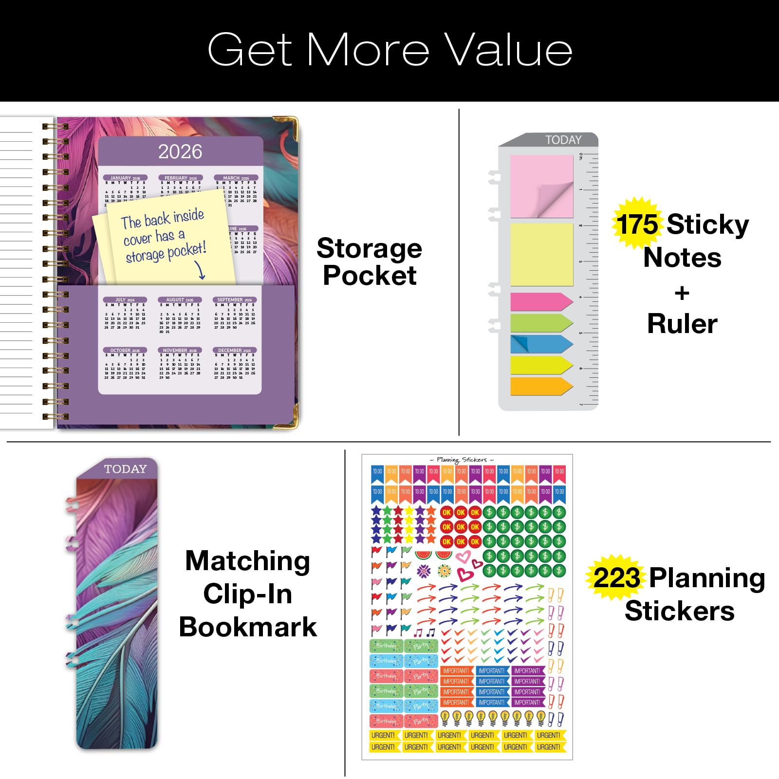 1     HARDCOVER 2025 Planner, 8.5"x11": 14 Months (November 2024 - December 2025), Daily Weekly Monthly Planner, Yearly Agenda, Bookmark, Pocket Folder and Sticky Note Set (Pastel Peacock)