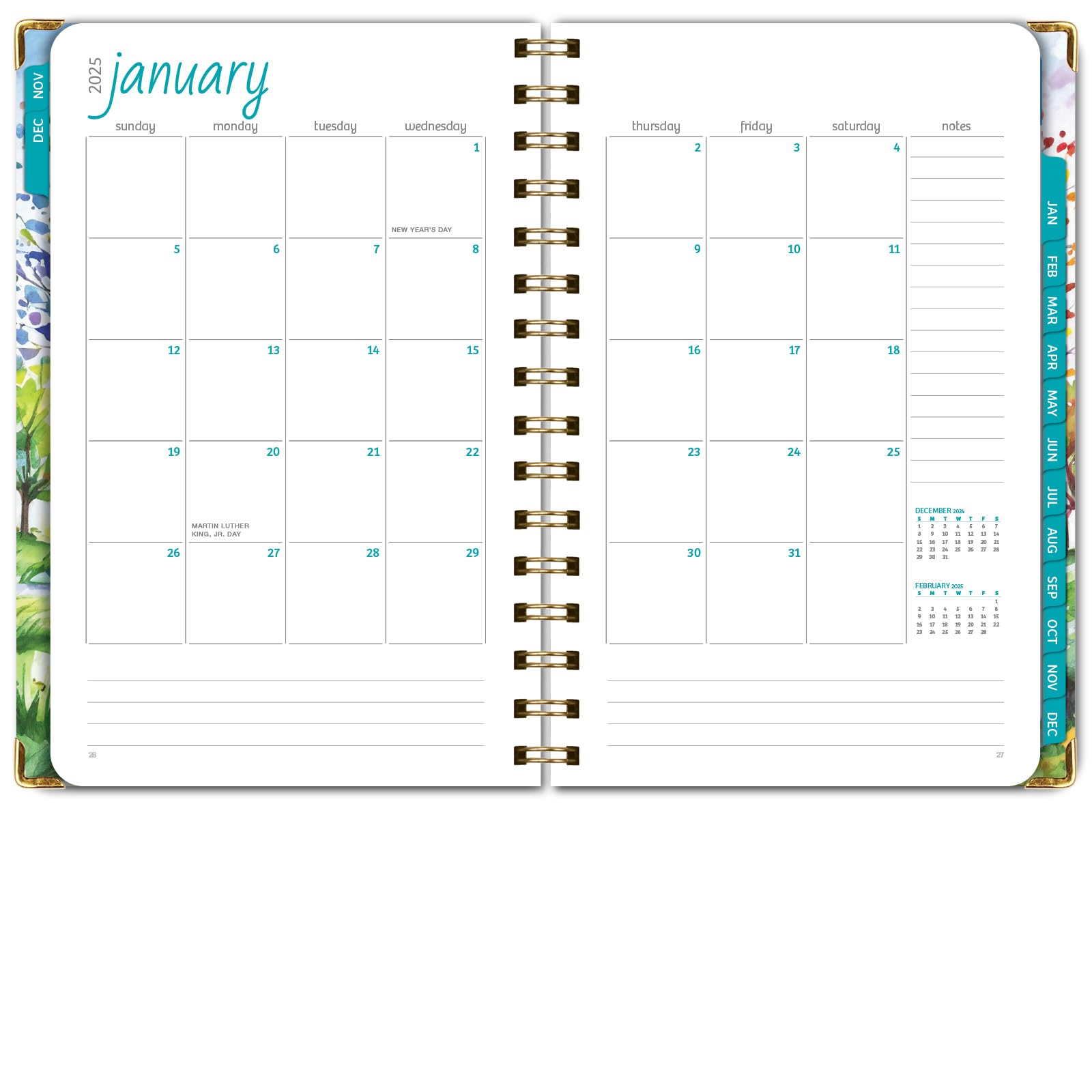 1     HARDCOVER 2025 Planner, 8.5"x11": 14 Months (November 2024 - December 2025), Daily Weekly Monthly Planner, Yearly Agenda, Bookmark, Pocket Folder and Sticky Note Set (Pastel Peacock)