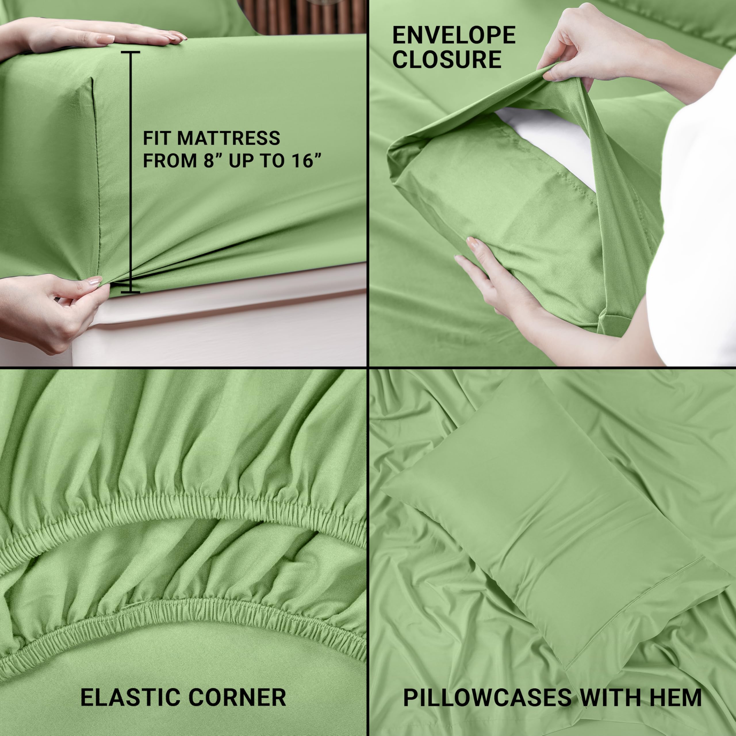 Queen Bed Sheets Set - 4 Piece Bedding - Brushed Microfiber - Shrinkage and Fade Resistant - Easy Care (Queen, Grey)