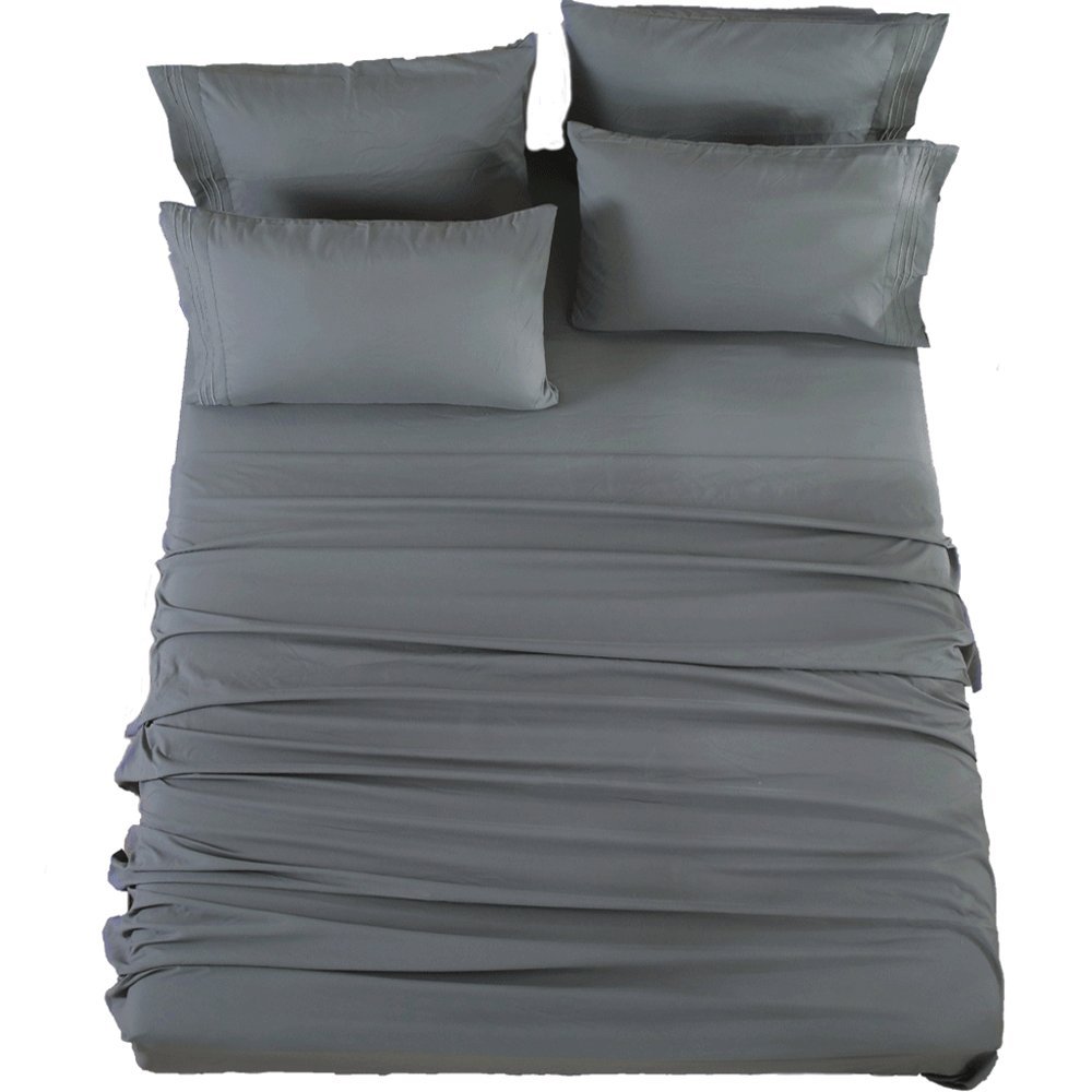 Bed Sheet Set Super Soft Microfiber 1800 Thread Count Luxury Egyptian Sheets 16-Inch Deep Pocket Wrinkle and Hypoallergenic-4 Piece(Queen Dark Grey)