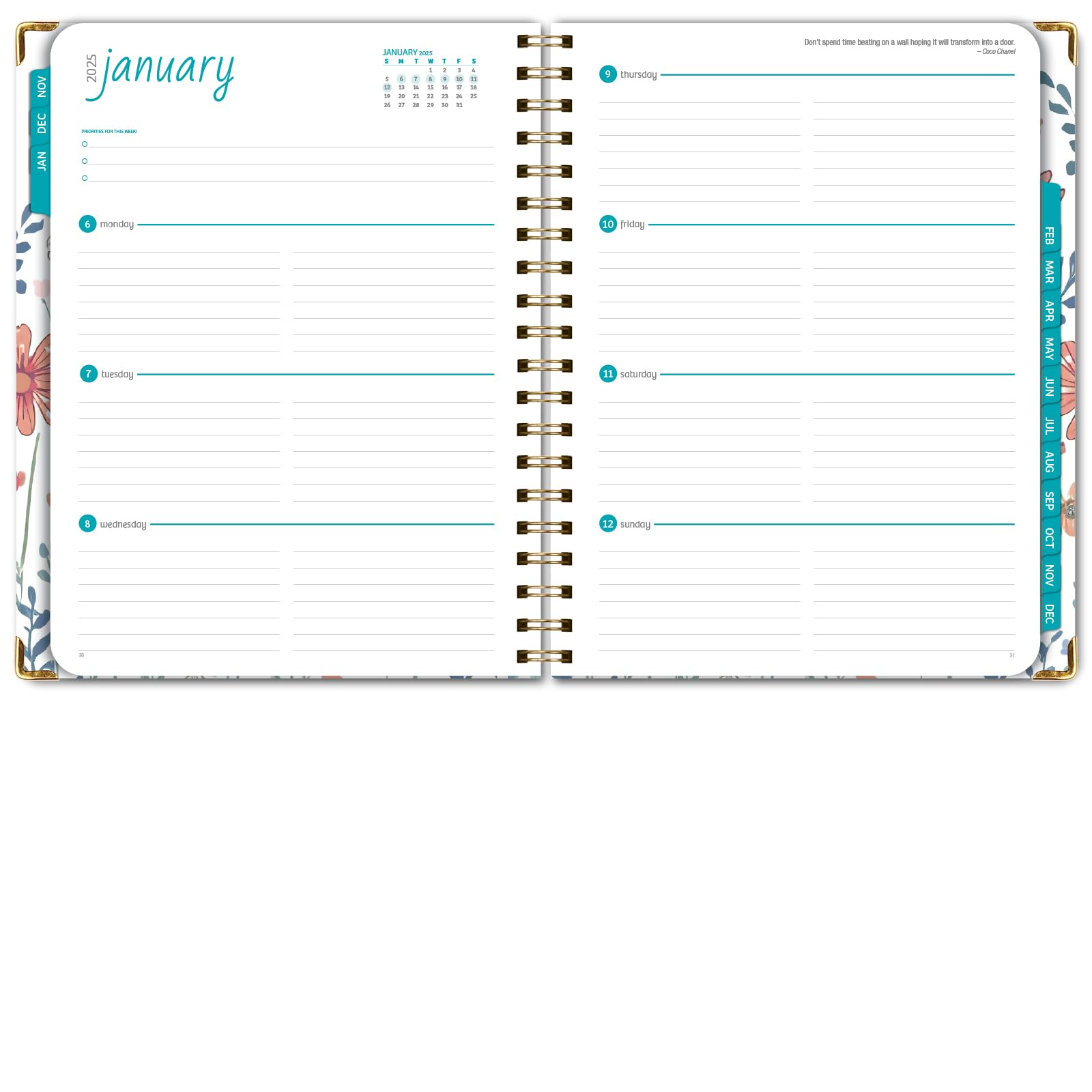 改HARDCOVER 2025 Planner, 8.5"x11": 14 Months (November 2024 - December 2025), Daily Weekly Monthly Planner, Yearly Agenda, Bookmark, Pocket Folder and Sticky Note Set (Pastel Peacock)