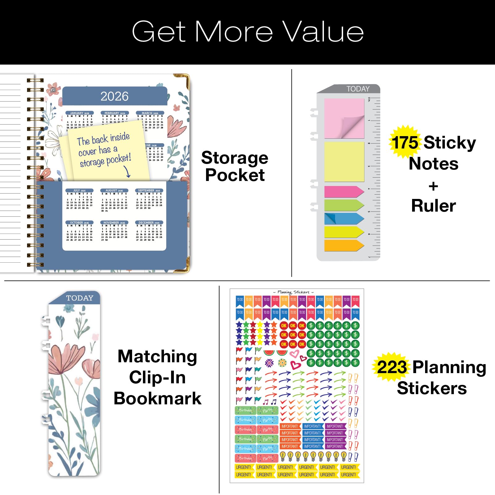 改HARDCOVER 2025 Planner, 8.5"x11": 14 Months (November 2024 - December 2025), Daily Weekly Monthly Planner, Yearly Agenda, Bookmark, Pocket Folder and Sticky Note Set (Pastel Peacock)
