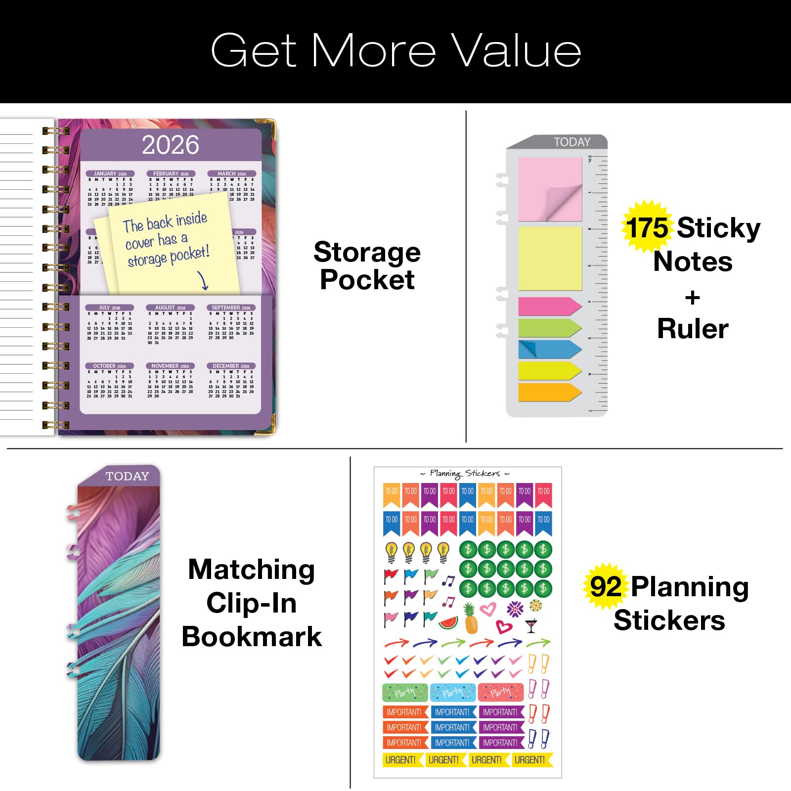 1     HARDCOVER 2025 Planner, 8.5"x11": 14 Months (November 2024 - December 2025), Daily Weekly Monthly Planner, Yearly Agenda, Bookmark, Pocket Folder and Sticky Note Set (Pastel Peacock)