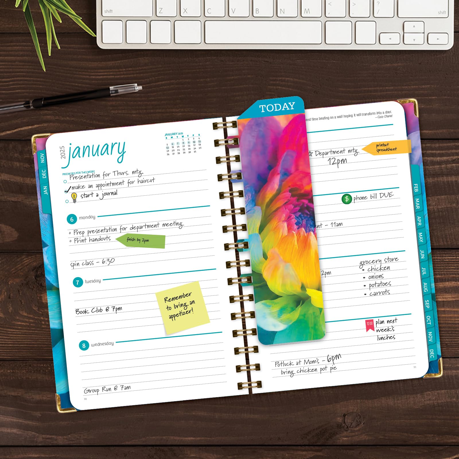 1     HARDCOVER 2025 Planner, 8.5"x11": 14 Months (November 2024 - December 2025), Daily Weekly Monthly Planner, Yearly Agenda, Bookmark, Pocket Folder and Sticky Note Set (Pastel Peacock)