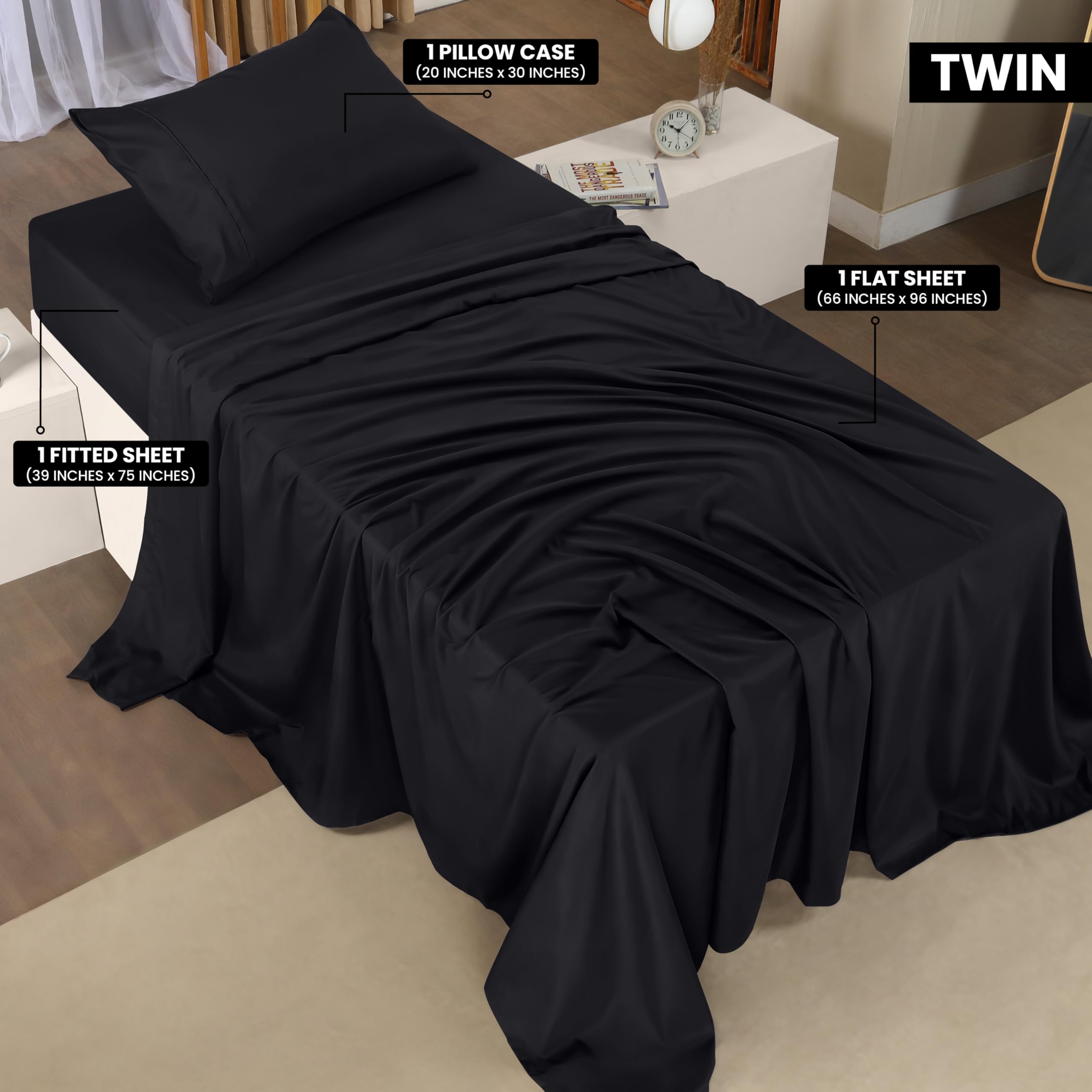 Queen Bed Sheets Set - 4 Piece Bedding - Brushed Microfiber - Shrinkage and Fade Resistant - Easy Care (Queen, Grey)