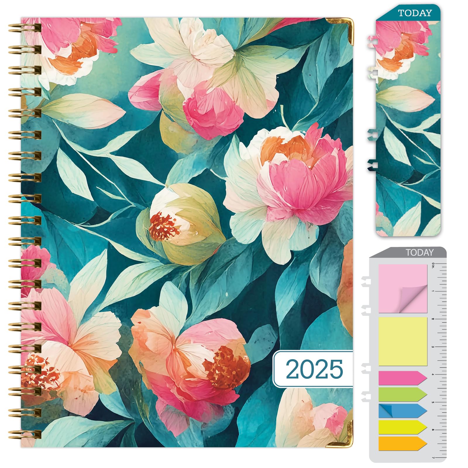1     HARDCOVER 2025 Planner, 8.5"x11": 14 Months (November 2024 - December 2025), Daily Weekly Monthly Planner, Yearly Agenda, Bookmark, Pocket Folder and Sticky Note Set (Pastel Peacock)
