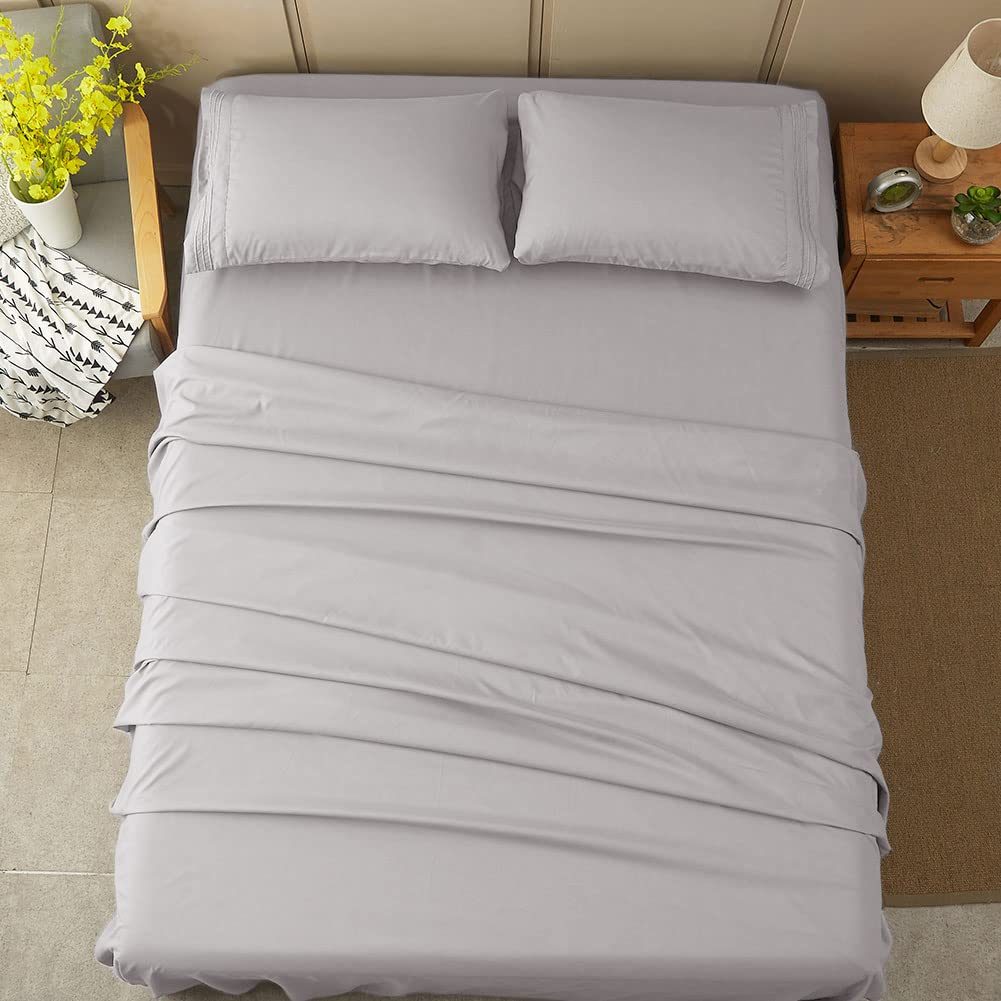 Bed Sheet Set Super Soft Microfiber 1800 Thread Count Luxury Egyptian Sheets 16-Inch Deep Pocket Wrinkle and Hypoallergenic-4 Piece(Queen Dark Grey)