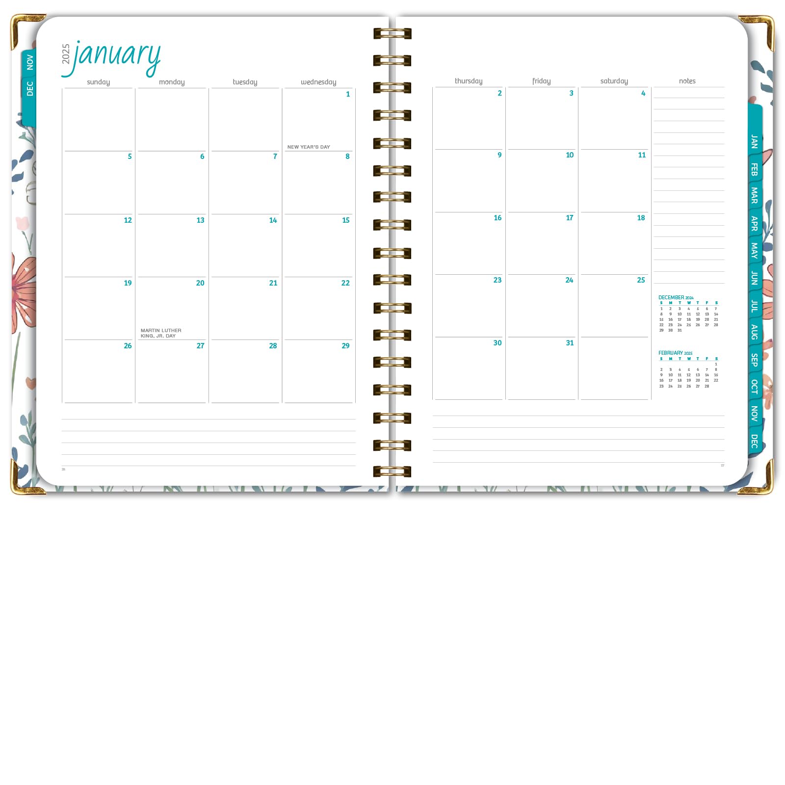1     HARDCOVER 2025 Planner, 8.5"x11": 14 Months (November 2024 - December 2025), Daily Weekly Monthly Planner, Yearly Agenda, Bookmark, Pocket Folder and Sticky Note Set (Pastel Peacock)
