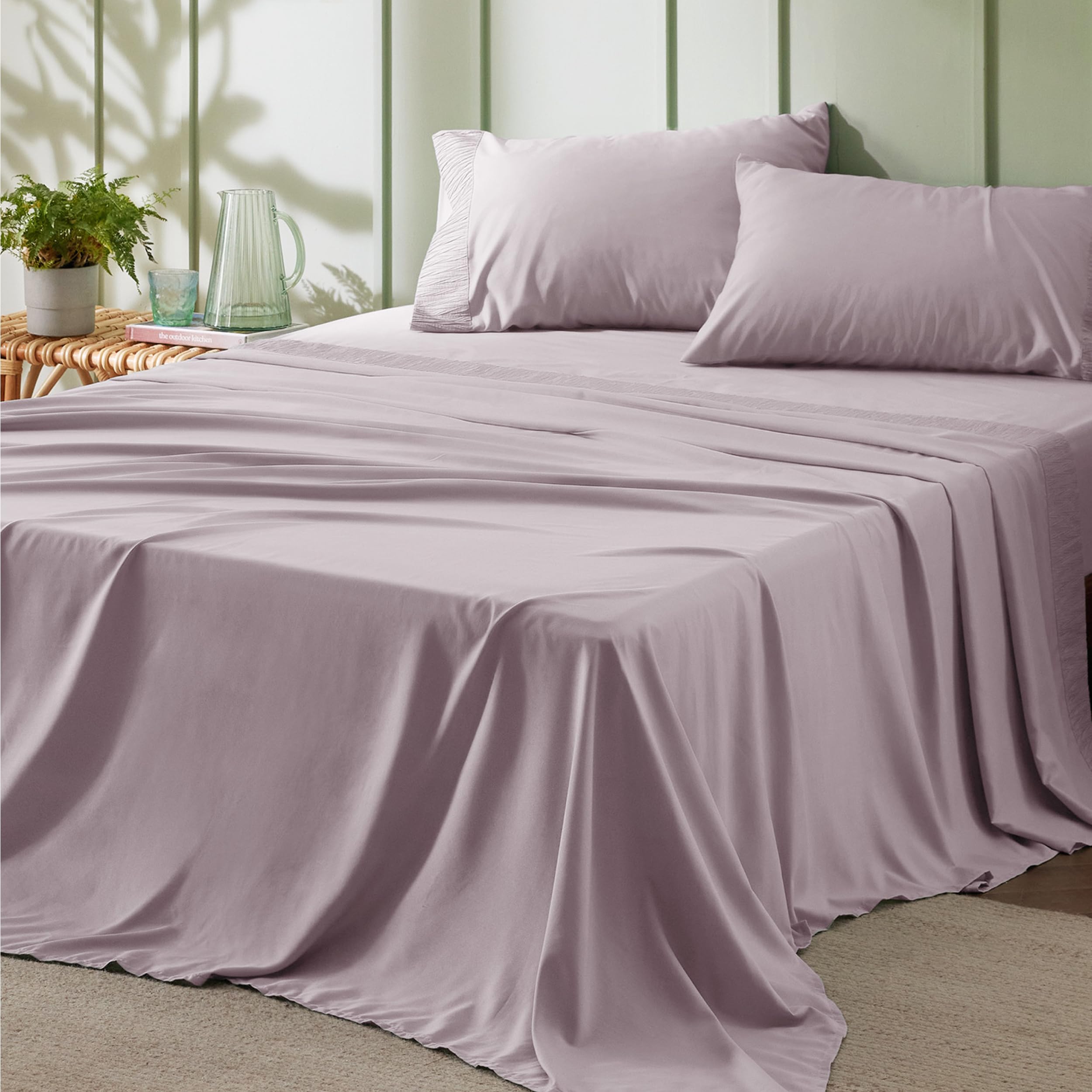 改Bedsure Queen Sheets Grey - Soft Sheets for Queen Size Bed, 4 Pieces Hotel Luxury Queen Sheet Set, Easy Care Polyester Microfiber Cooling Bed Sheet Set