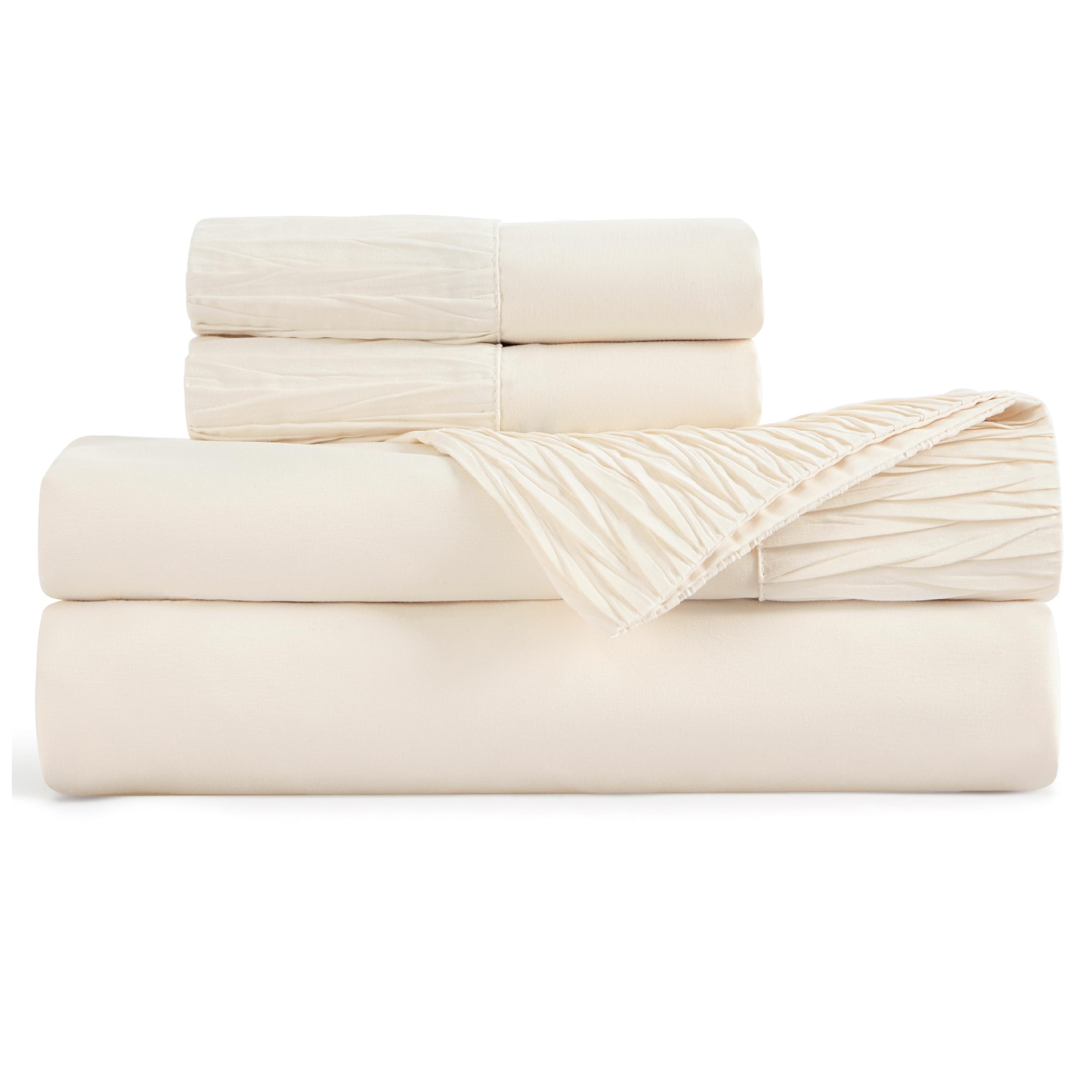 Queen Sheets Grey - Soft Sheets for Queen Size Bed, 4 Pieces Hotel Luxury Queen Sheet Set, Easy Care Polyester Microfiber Cooling Bed Sheet Set