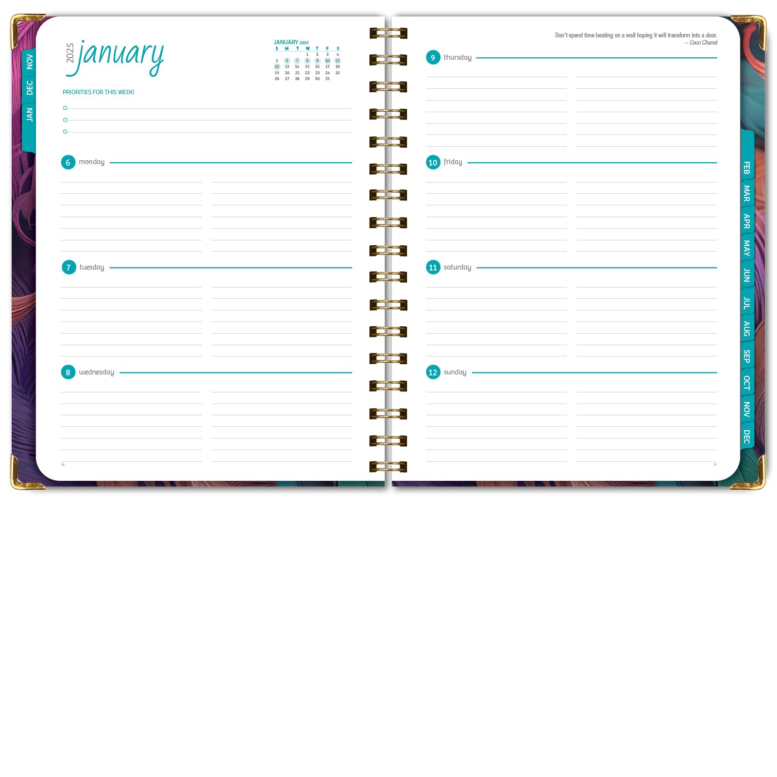 改HARDCOVER 2025 Planner, 8.5"x11": 14 Months (November 2024 - December 2025), Daily Weekly Monthly Planner, Yearly Agenda, Bookmark, Pocket Folder and Sticky Note Set (Pastel Peacock)